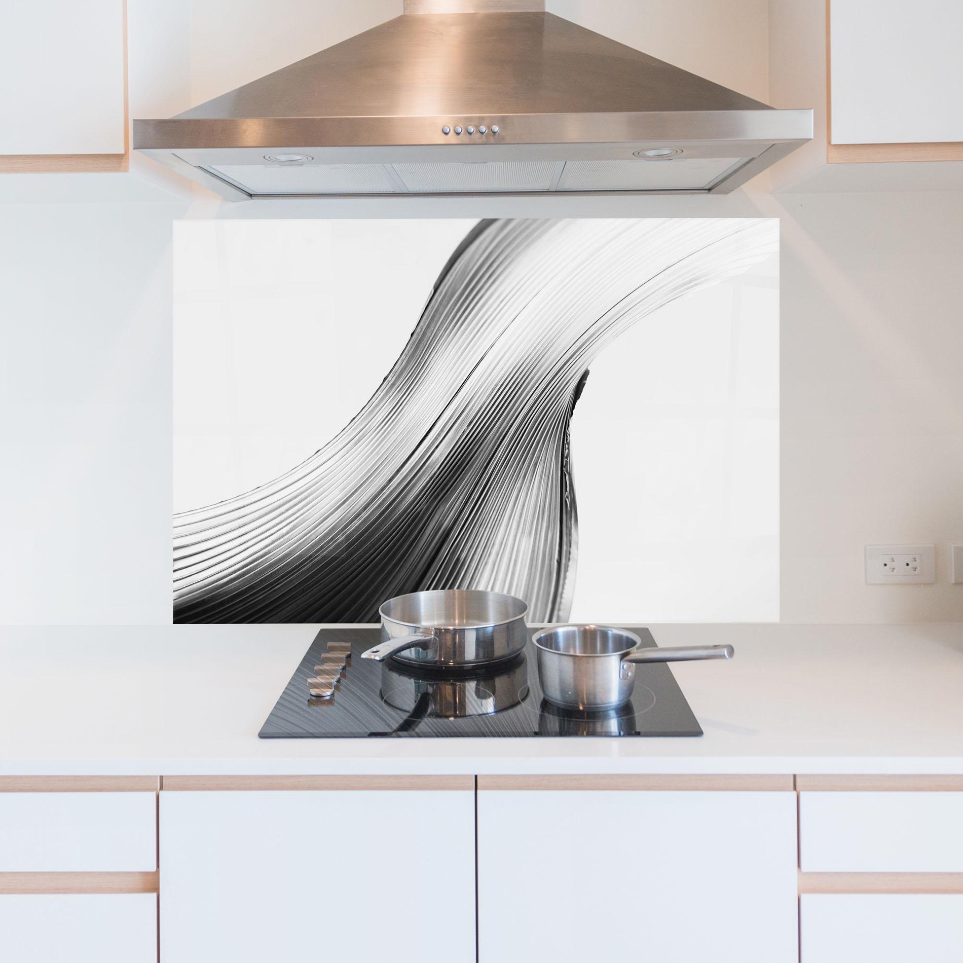 Panou Sticla Bucatarie Monochrome Wave mockup 5