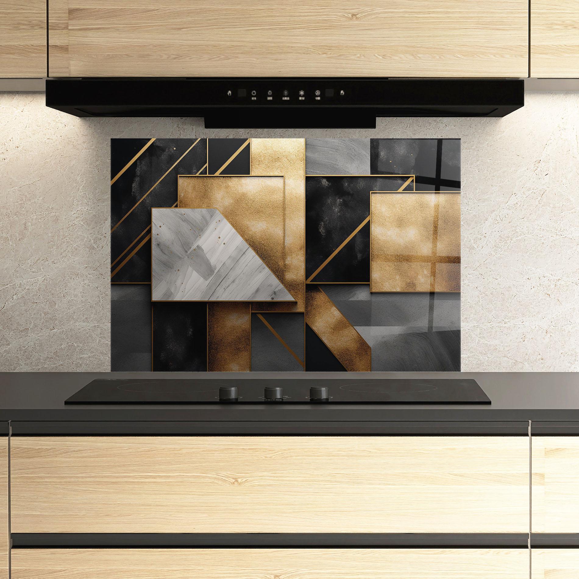 Panou Sticla Bucatarie Abstract Gold Square mockup 3