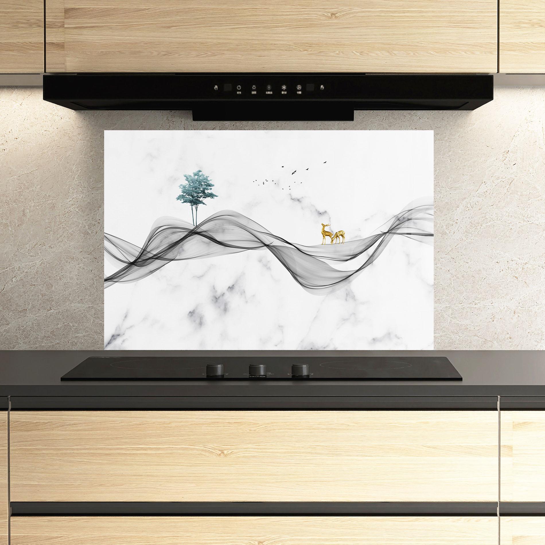 Panou Sticla Bucatarie Abstract Golden Landscape 1 mockup 3