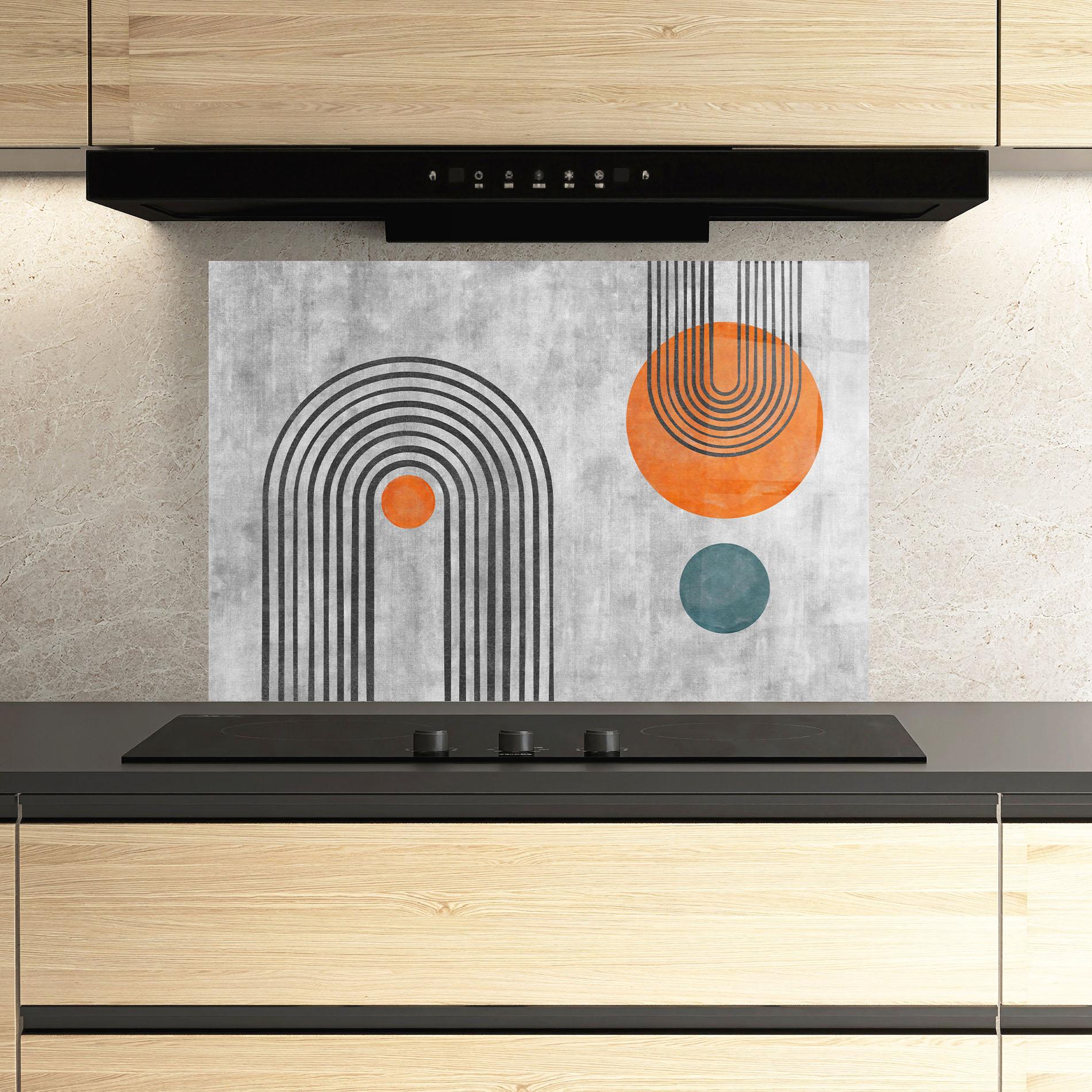 Panou Sticla Bucatarie Abstract Orange Circles mockup 3