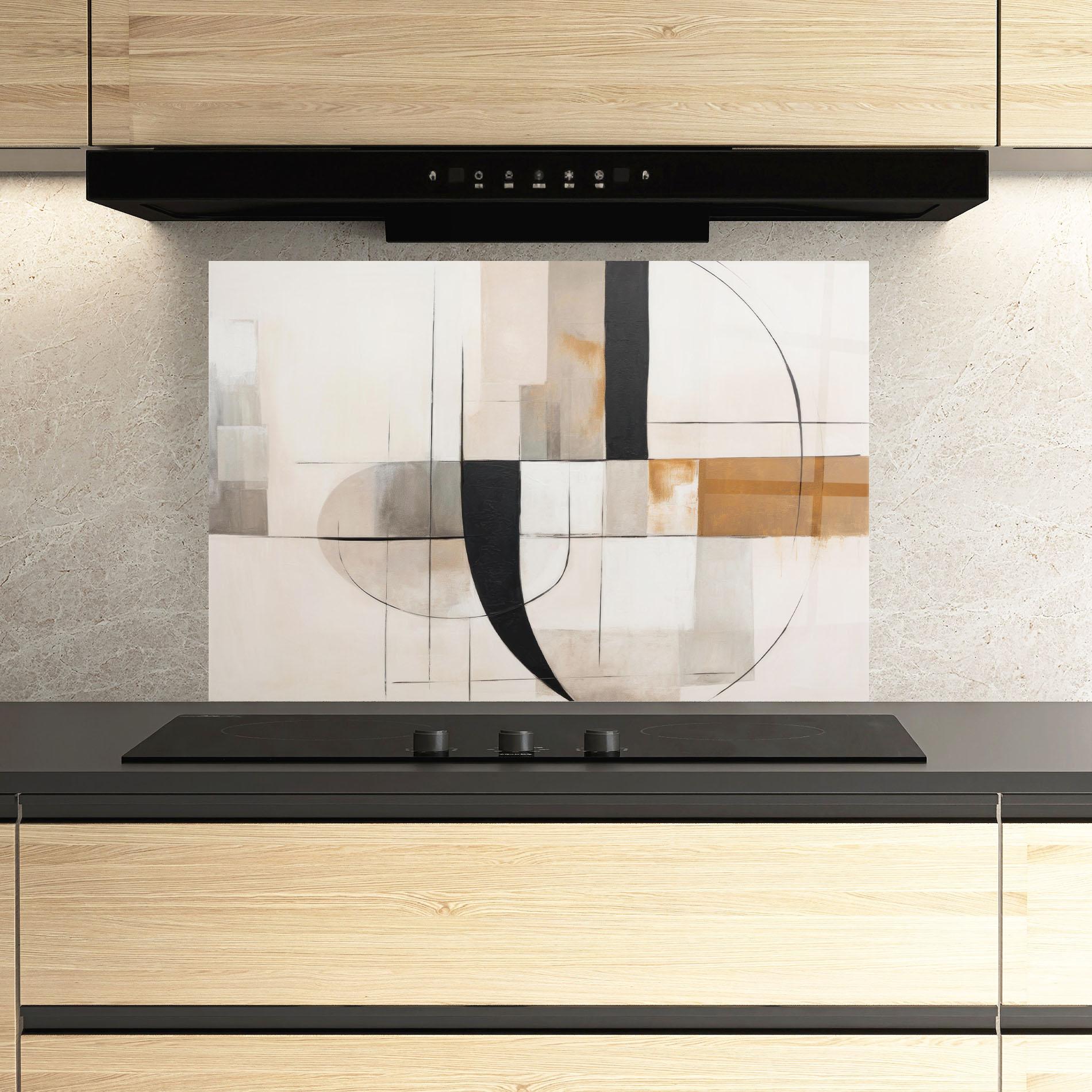 Panou Sticla Bucatarie Black Abstract Lines mockup 3