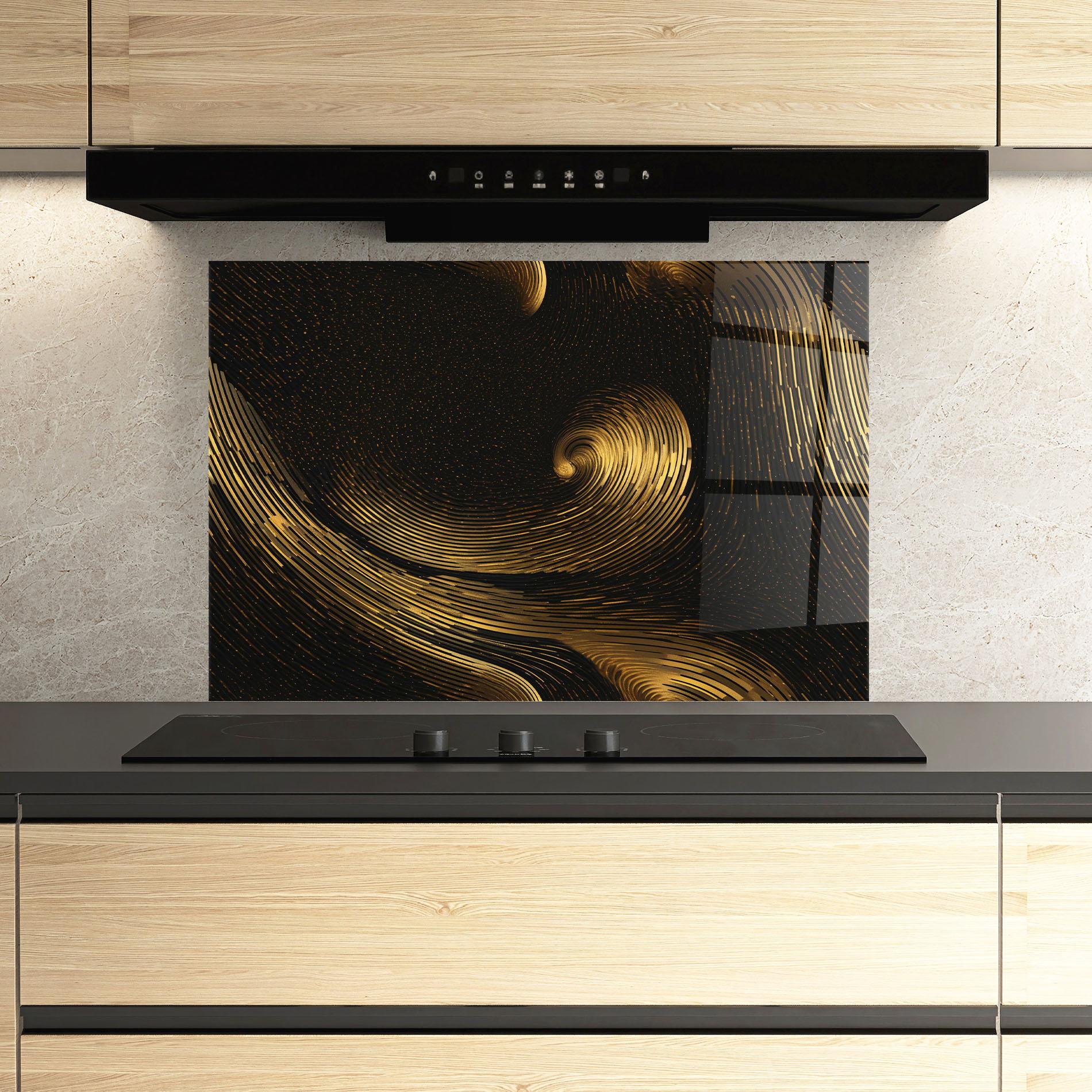 Panou Sticla Bucatarie Black Painting With Gold mockup 3