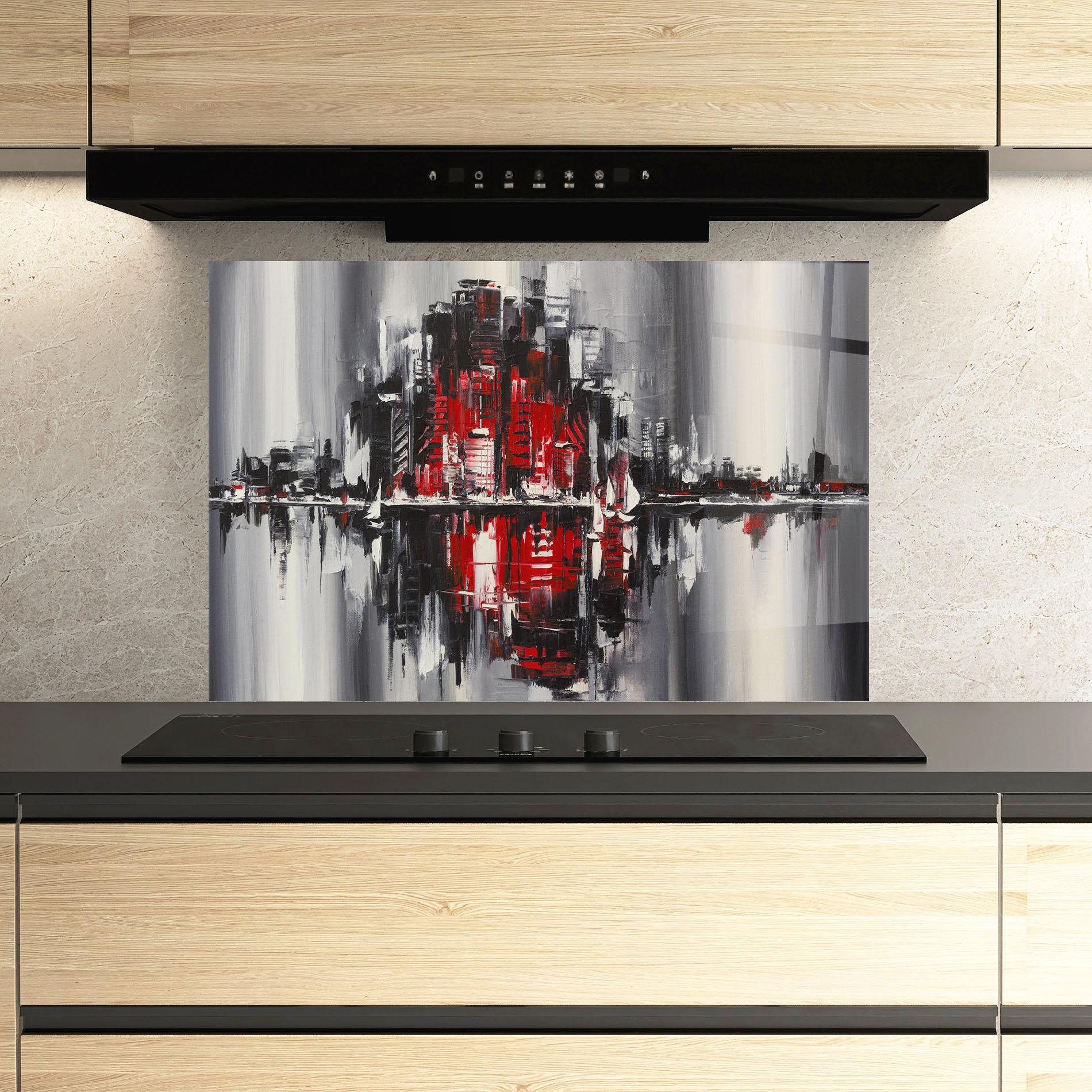 Panou Sticla Bucatarie Cityscape mockup 3