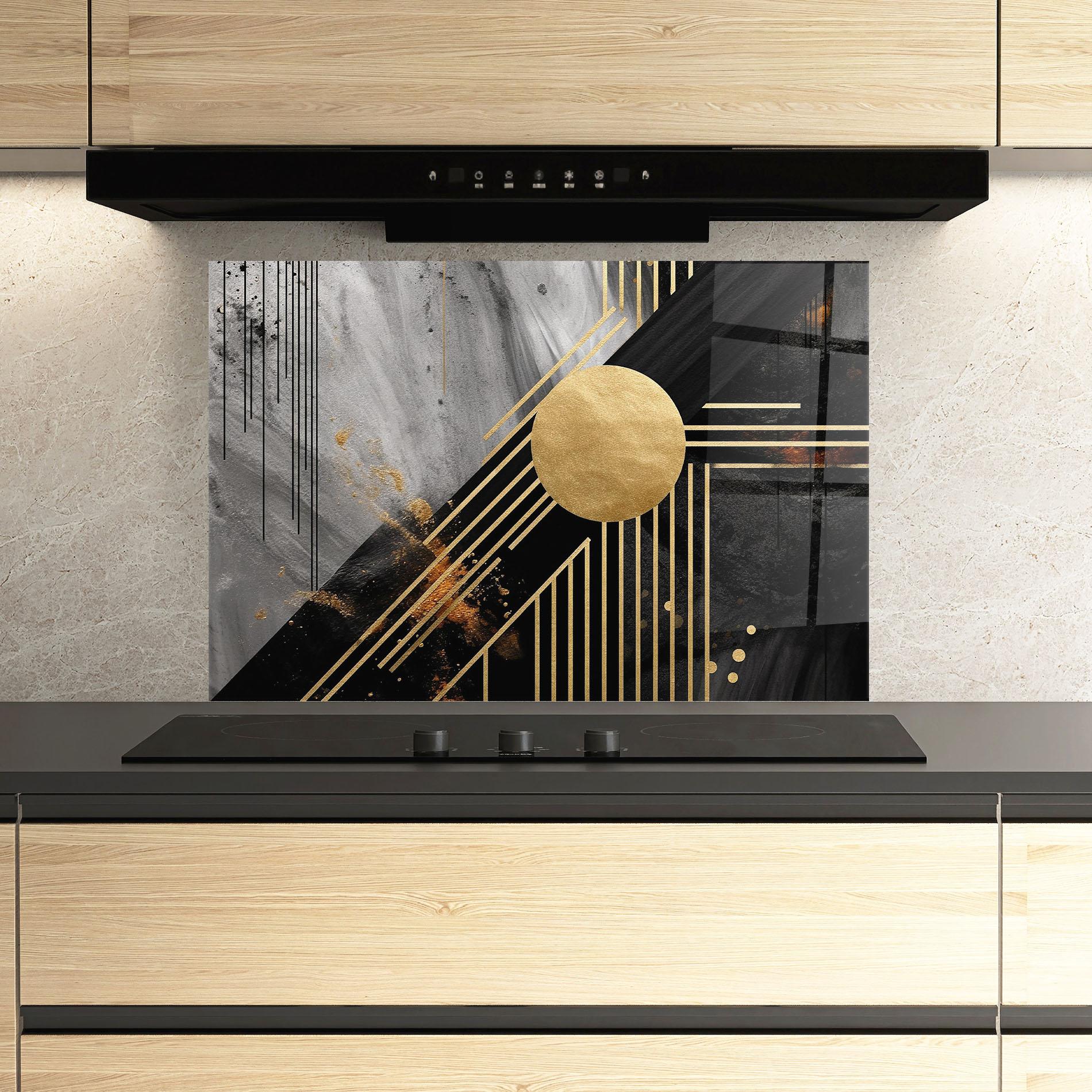 Panou Sticla Bucatarie Gold Circle With Lines mockup 3