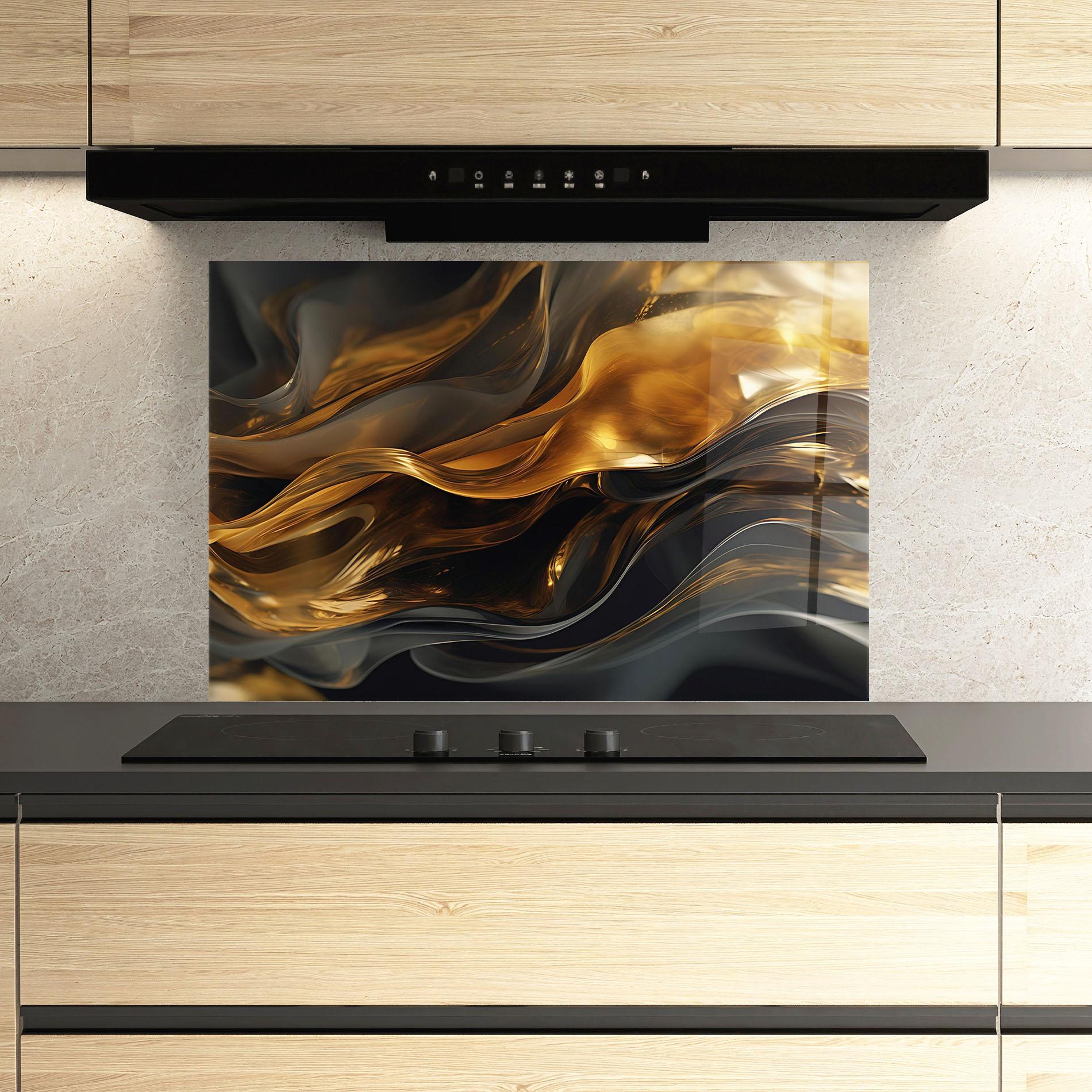 Panou Sticla Bucatarie Gold With Black Wave mockup 3