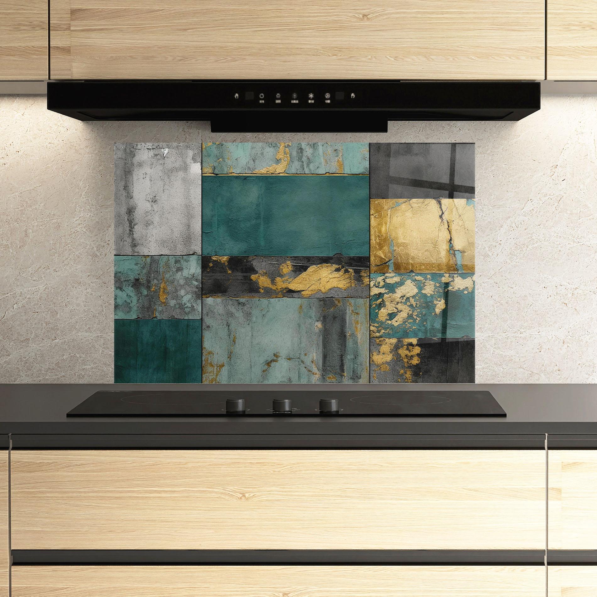 Panou Sticla Bucatarie Golden Green Painting mockup 3