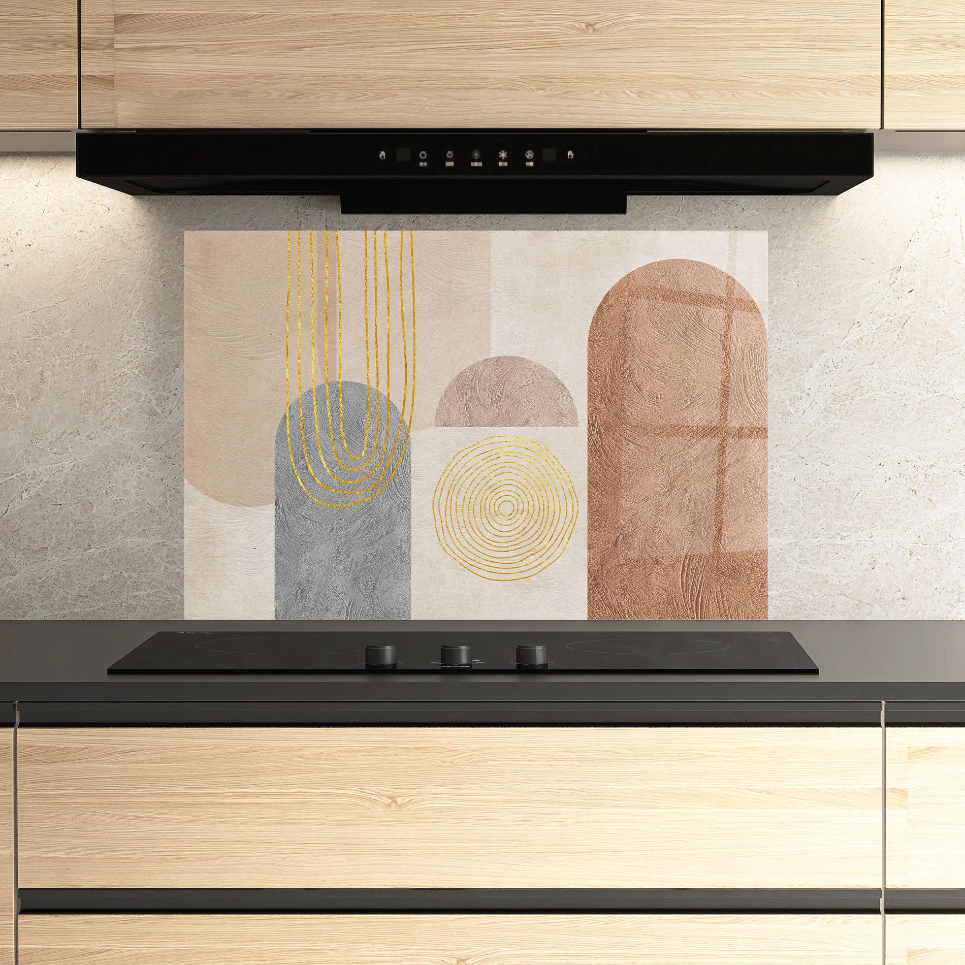 Panou Sticla Bucatarie Gray Orange Painting mockup 3