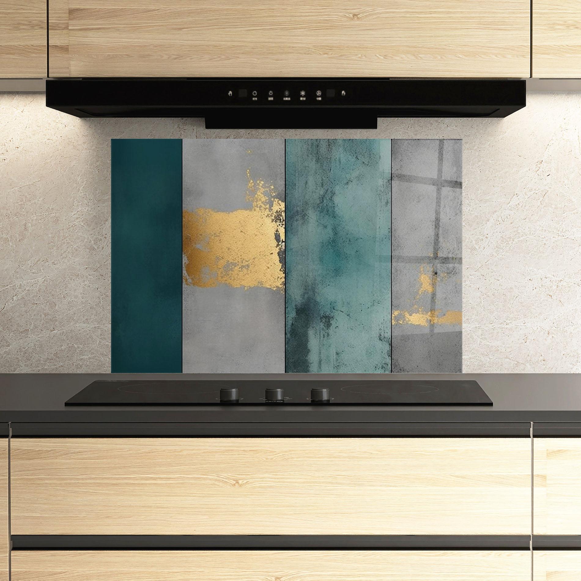 Panou Sticla Bucatarie Green Colors With Gold mockup 3