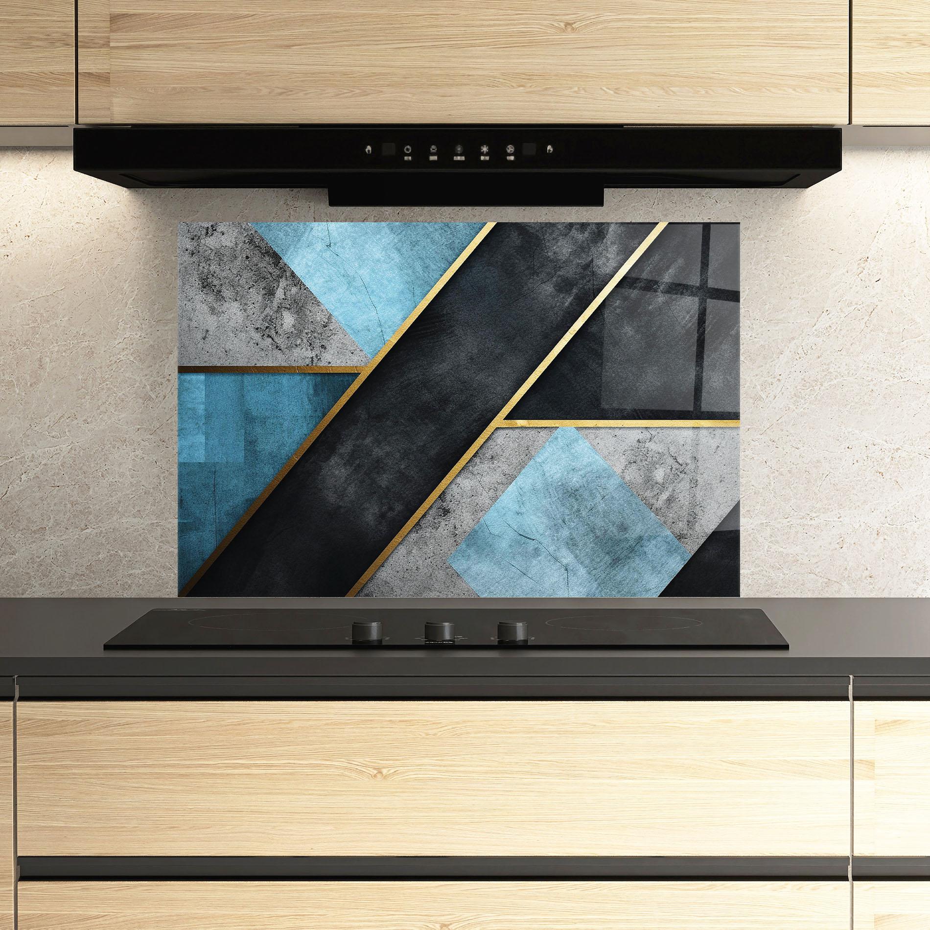 Panou Sticla Bucatarie Grey With Blue Painting mockup 3