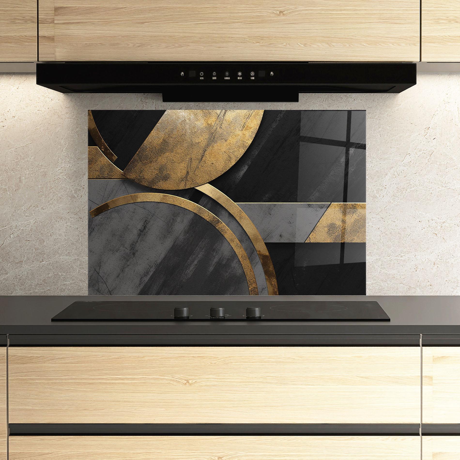 Panou Sticla Bucatarie Grey With Gold Painting mockup 3