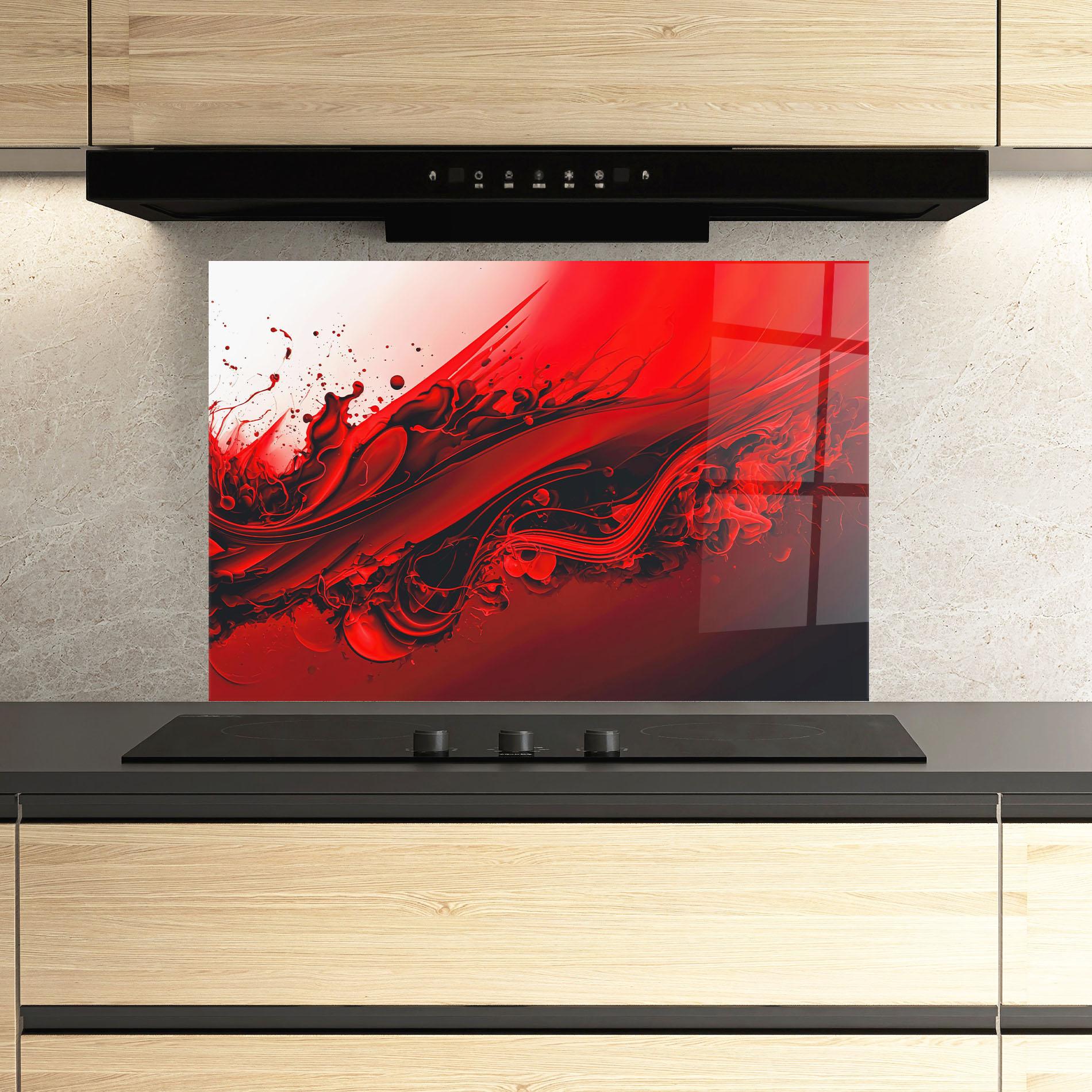 Panou Sticla Bucatarie Smooth Red Color mockup 3