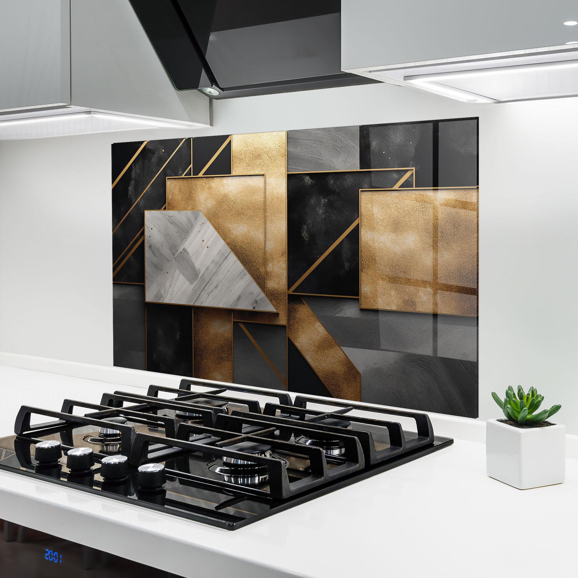 Panou Sticla Bucatarie Abstract Gold Square mockup 6