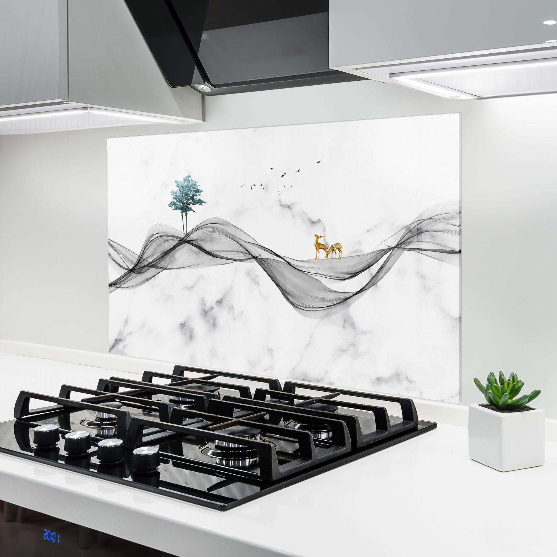 Panou Sticla Bucatarie Abstract Golden Landscape 1 mockup 6