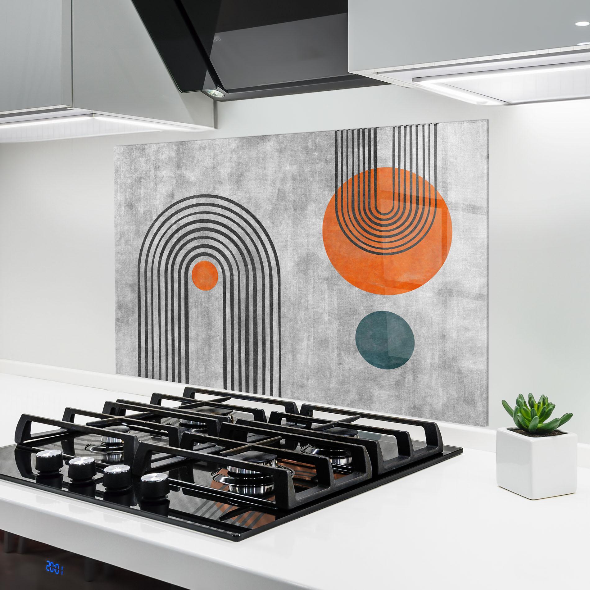 Panou Sticla Bucatarie Abstract Orange Circles mockup 6