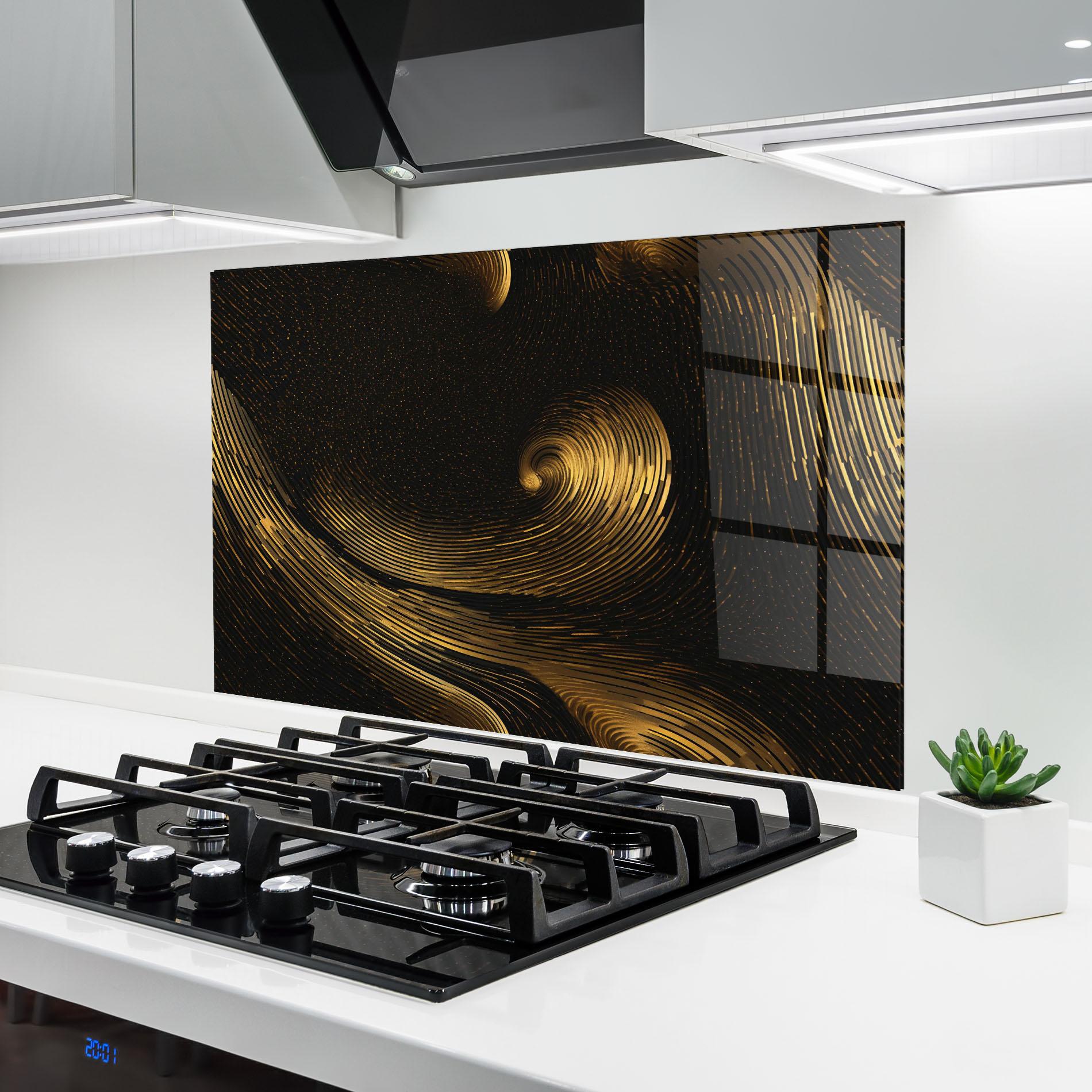 Panou Sticla Bucatarie Black Painting With Gold mockup 6