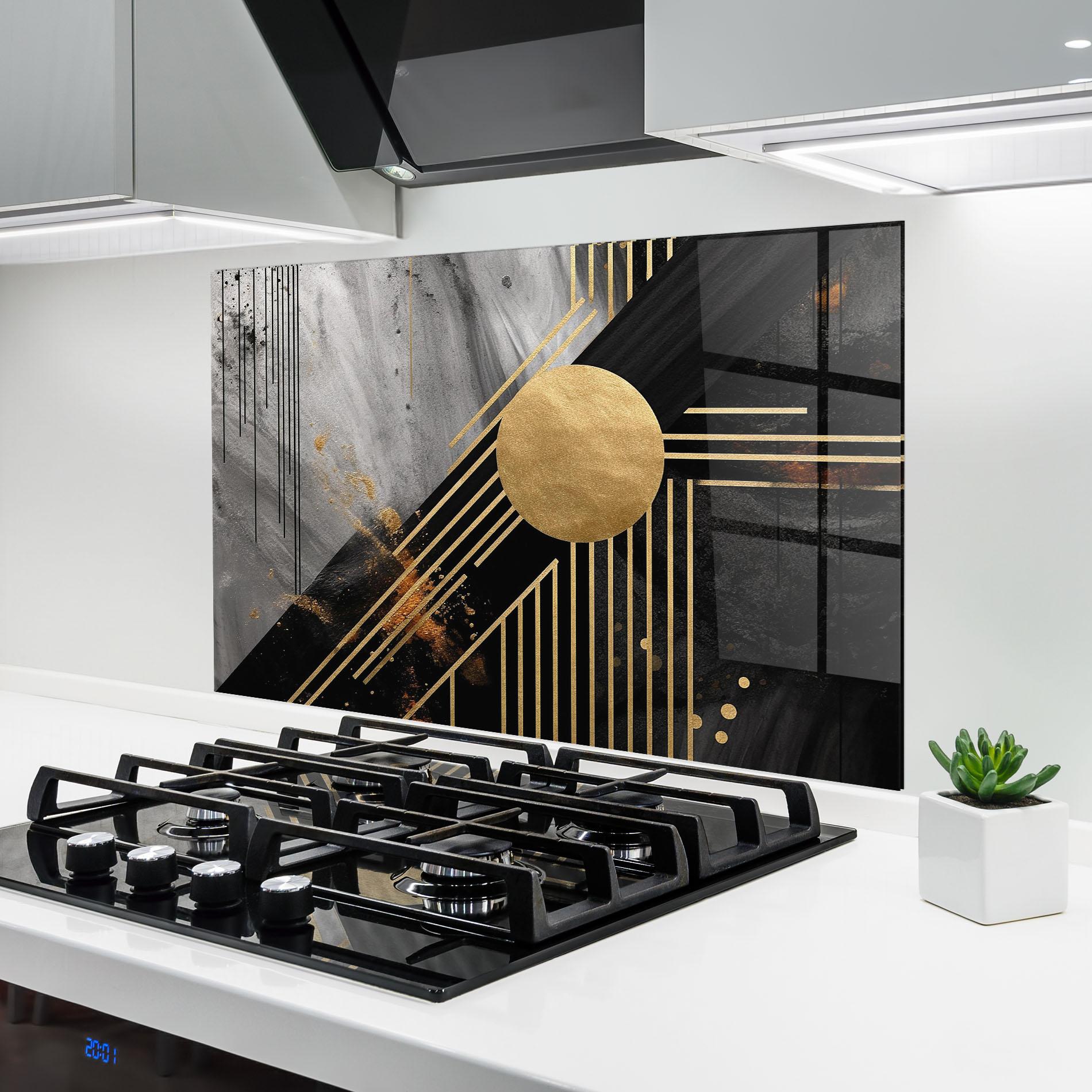 Panou Sticla Bucatarie Gold Circle With Lines mockup 6