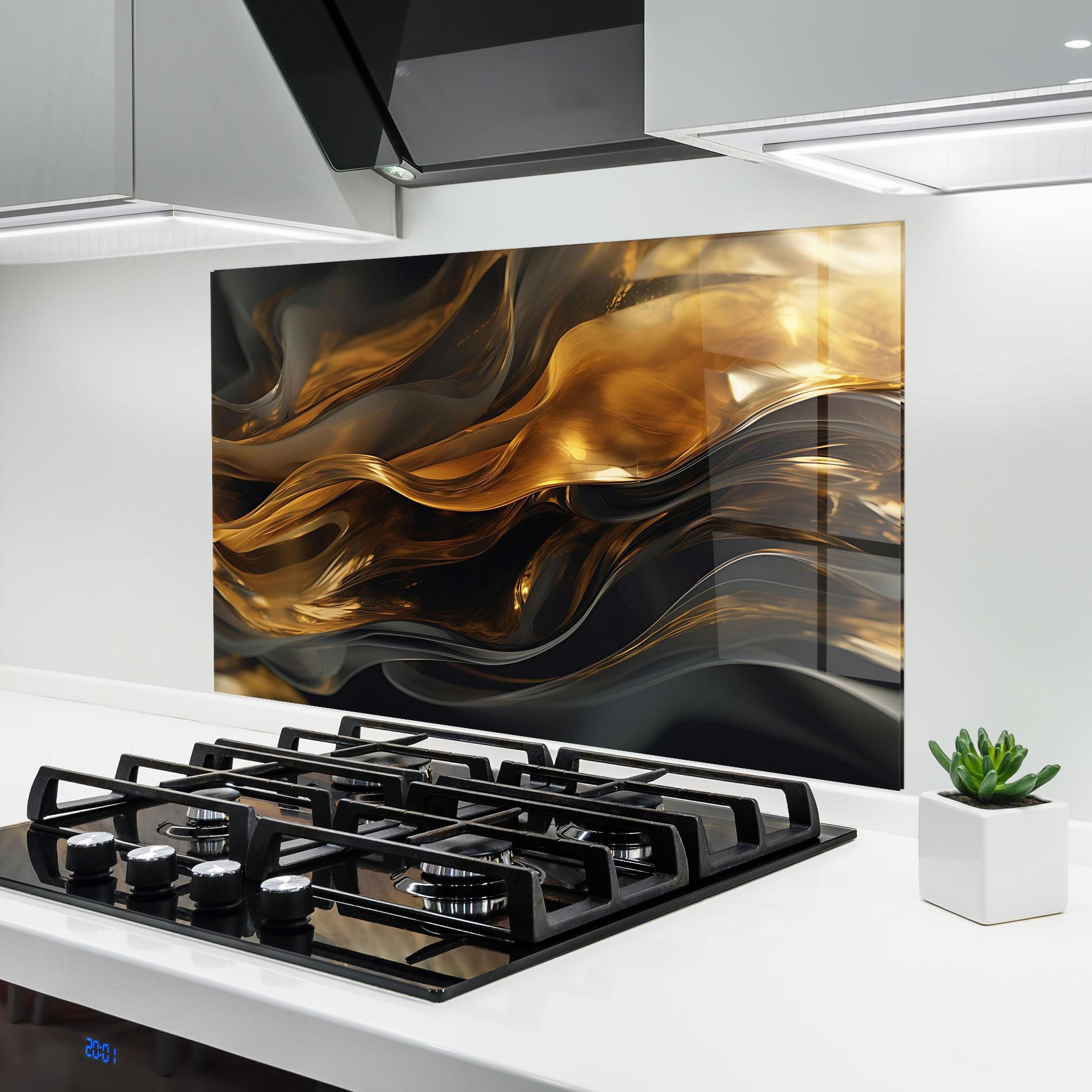 Panou Sticla Bucatarie Gold With Black Wave mockup 6