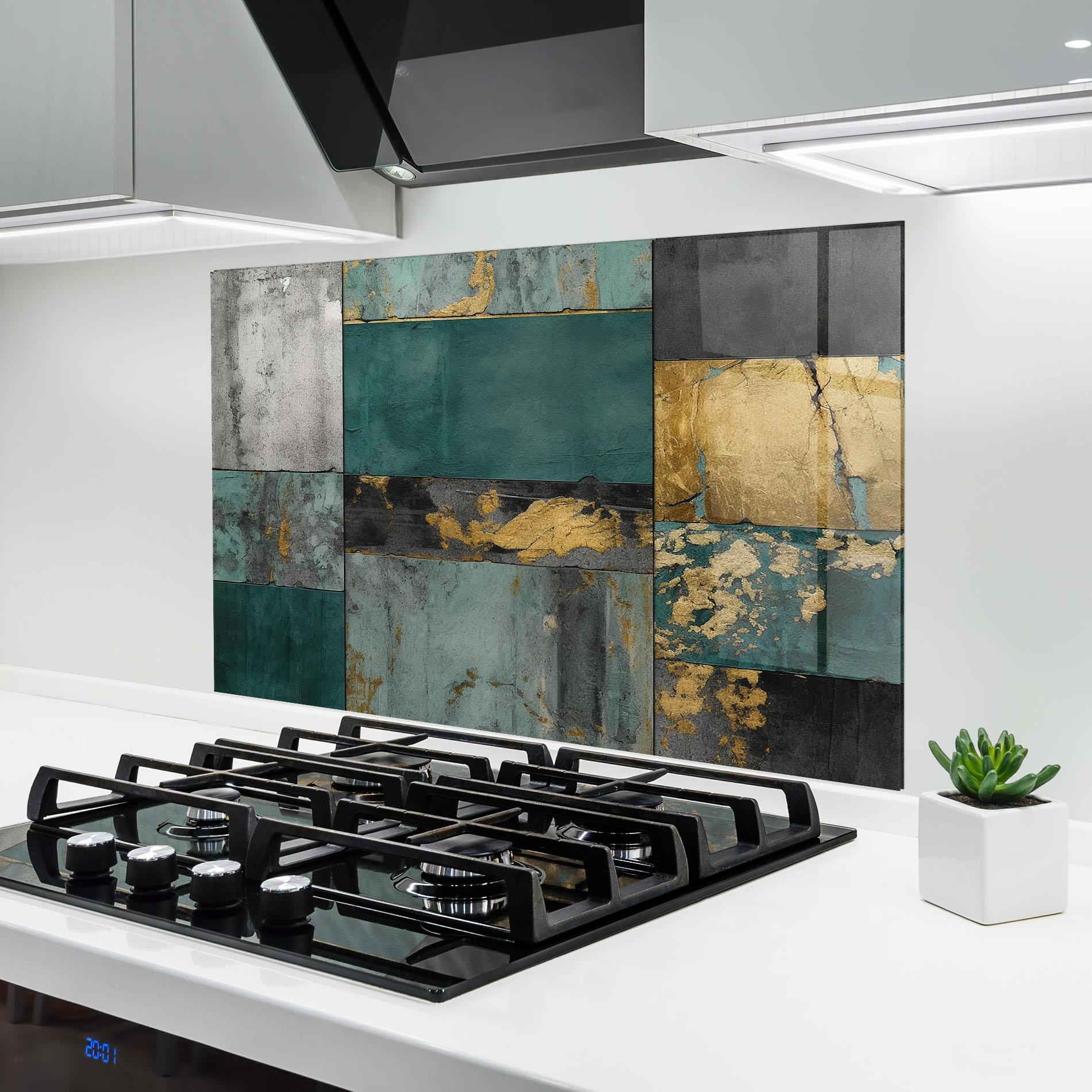 Panou Sticla Bucatarie Golden Green Painting mockup 6