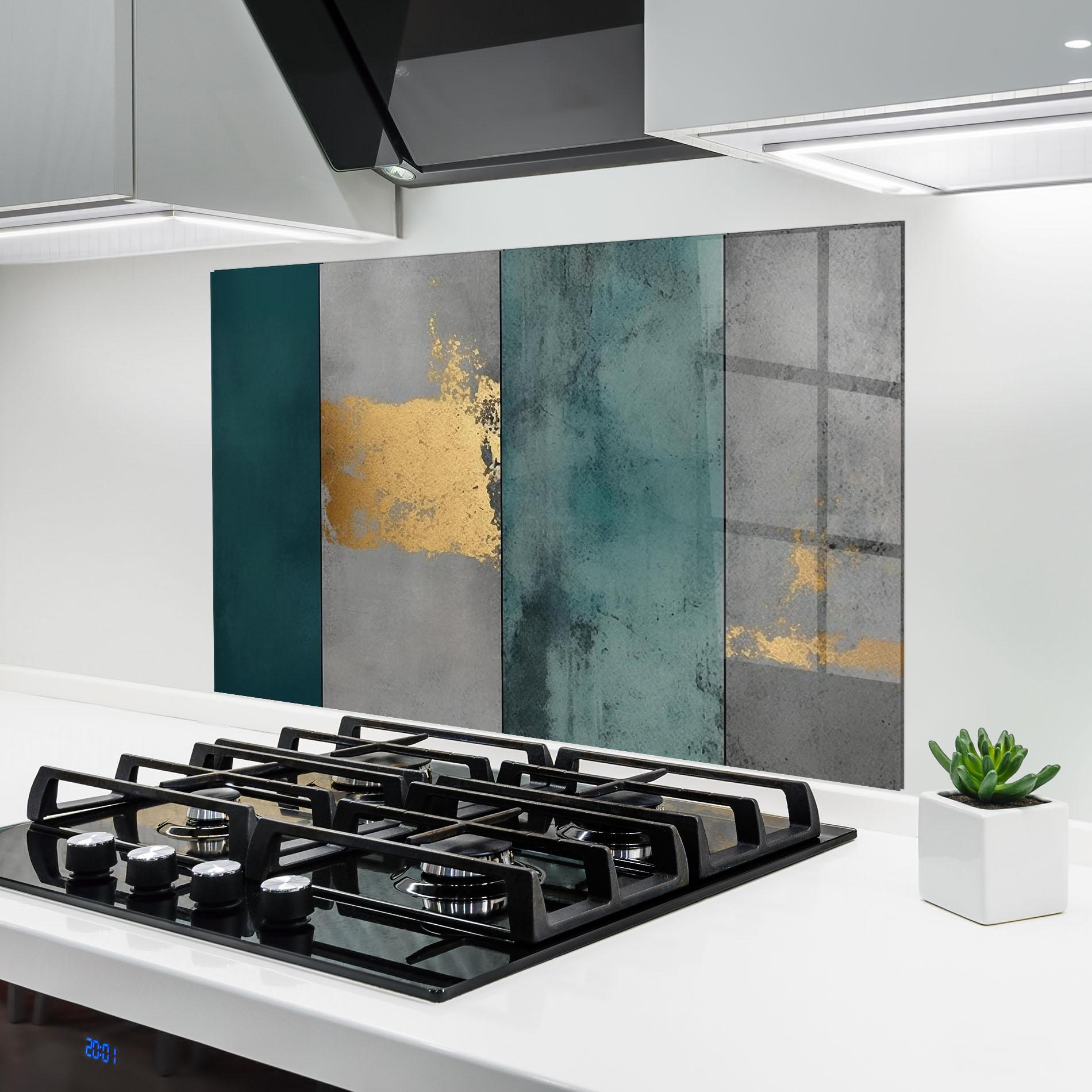 Panou Sticla Bucatarie Green Colors With Gold mockup 6