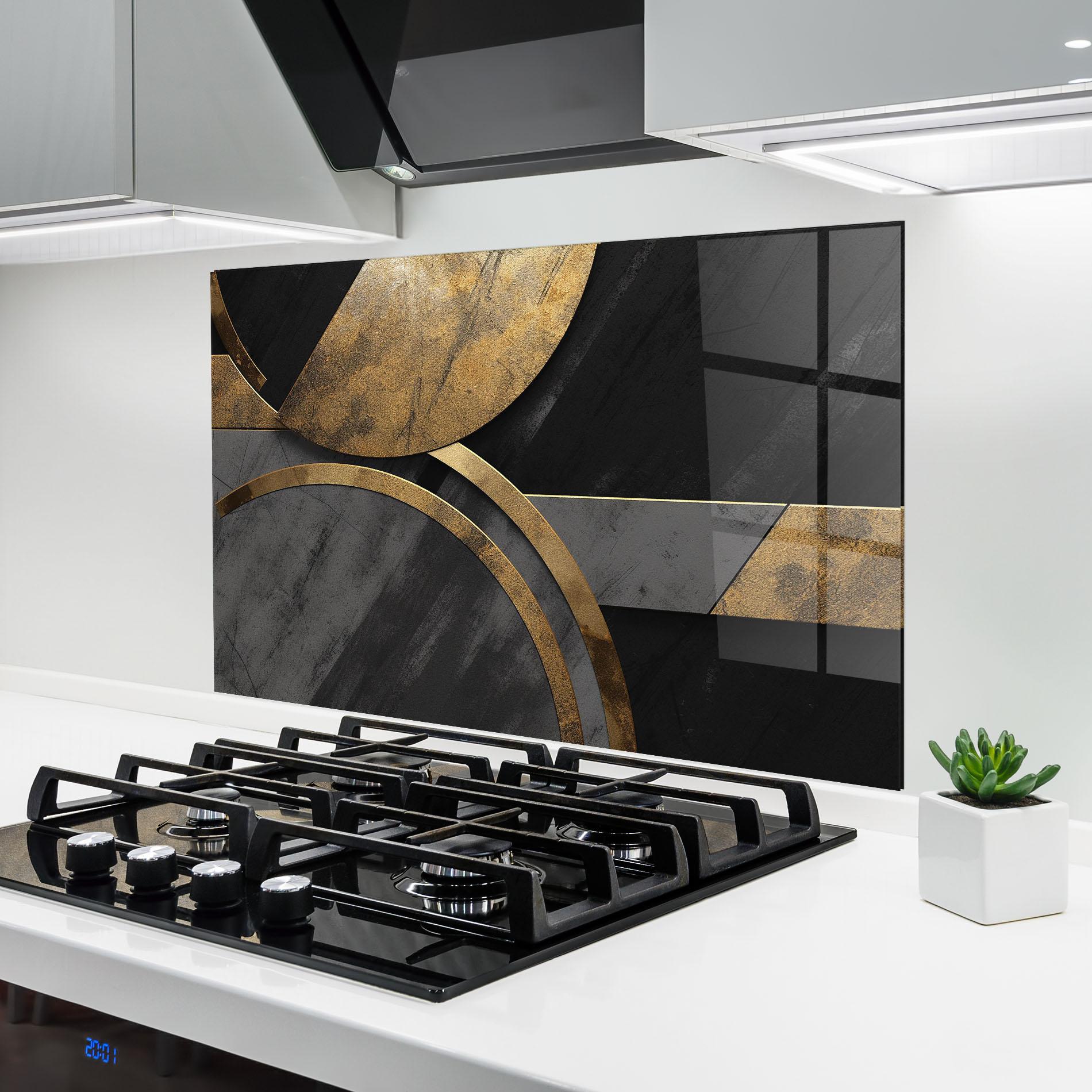 Panou Sticla Bucatarie Grey With Gold Painting mockup 6