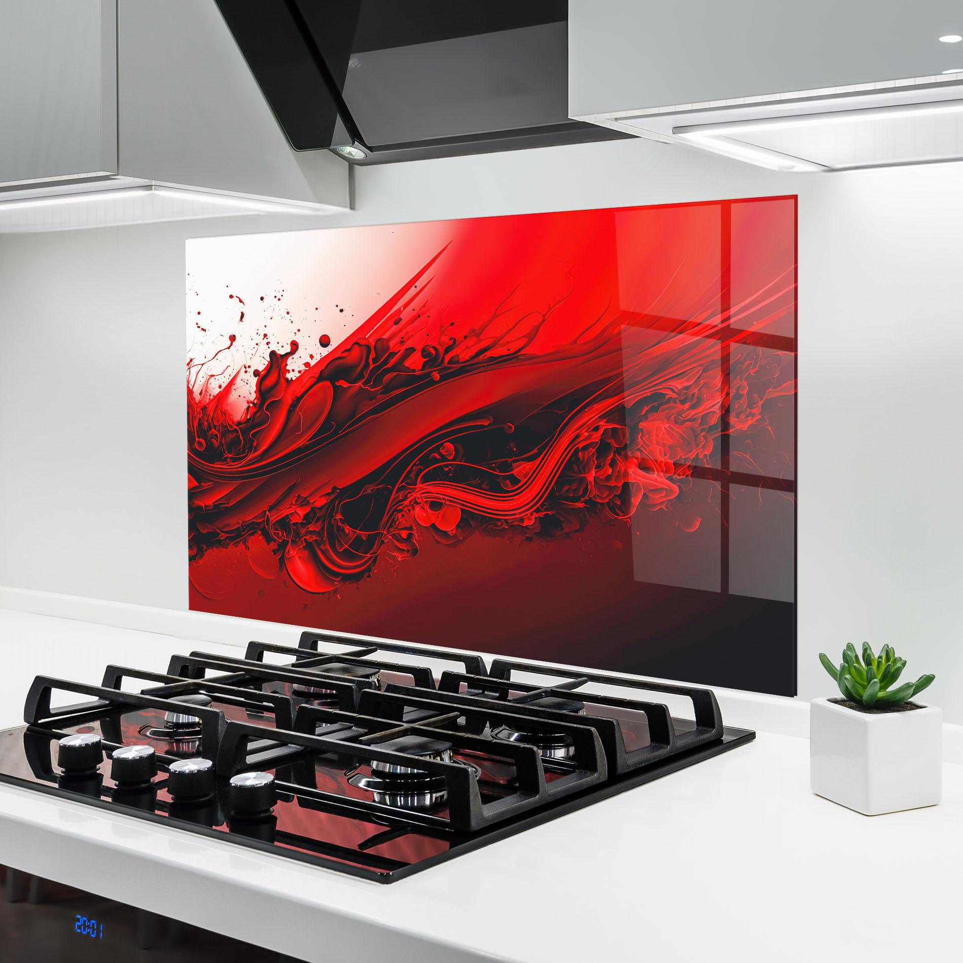 Panou Sticla Bucatarie Smooth Red Color mockup 6