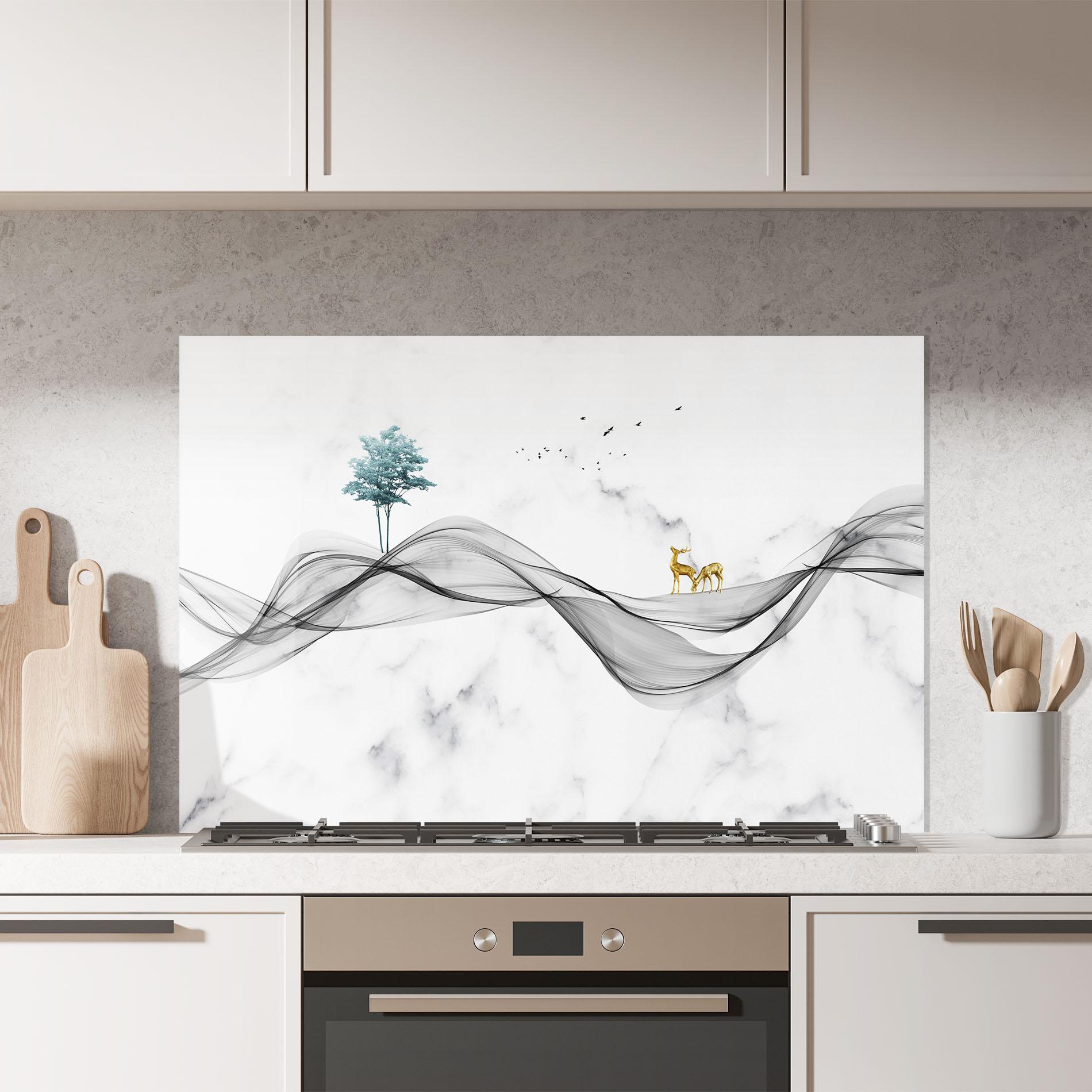 Panou Sticla Bucatarie Abstract Golden Landscape 1 mockup 7