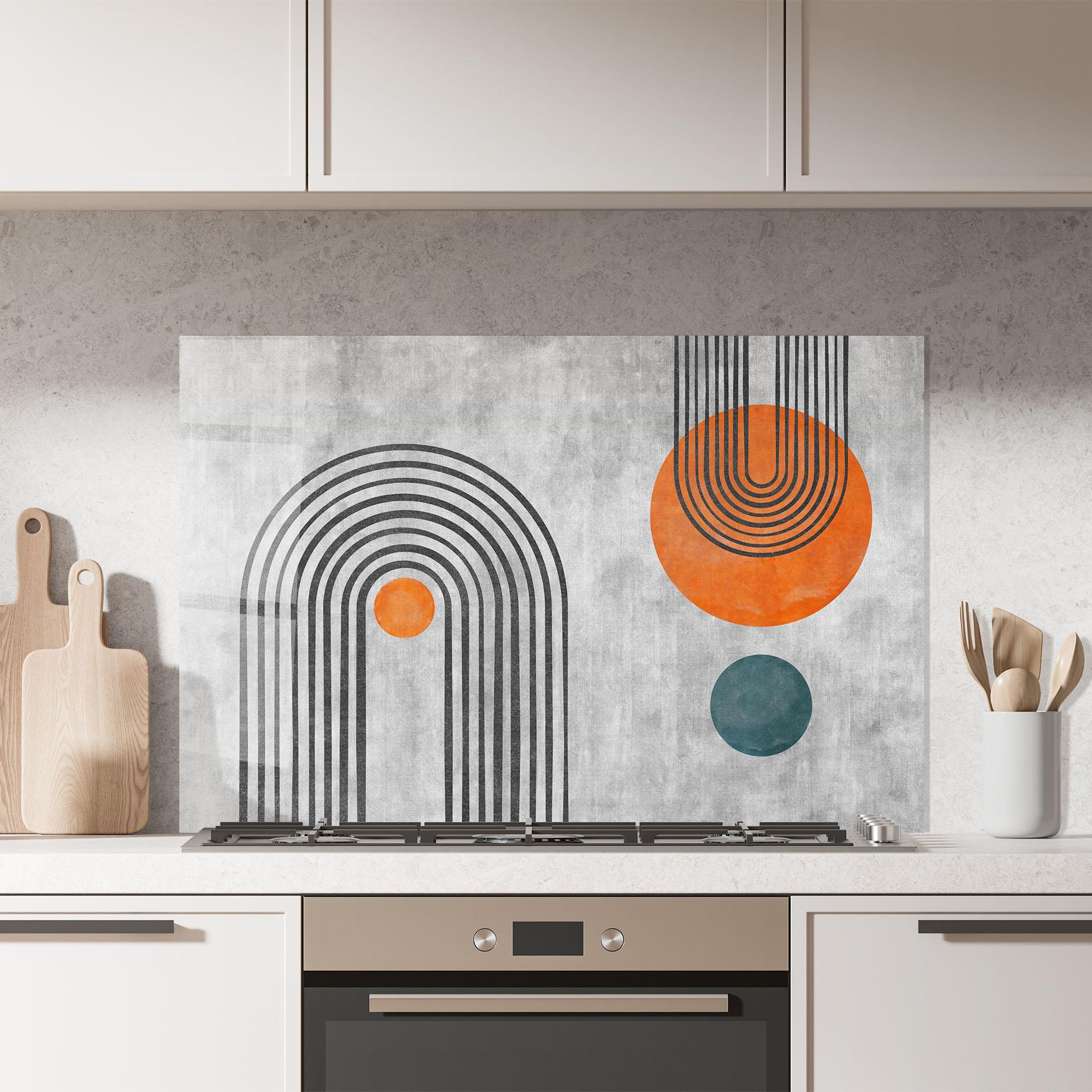 Panou Sticla Bucatarie Abstract Orange Circles mockup 7