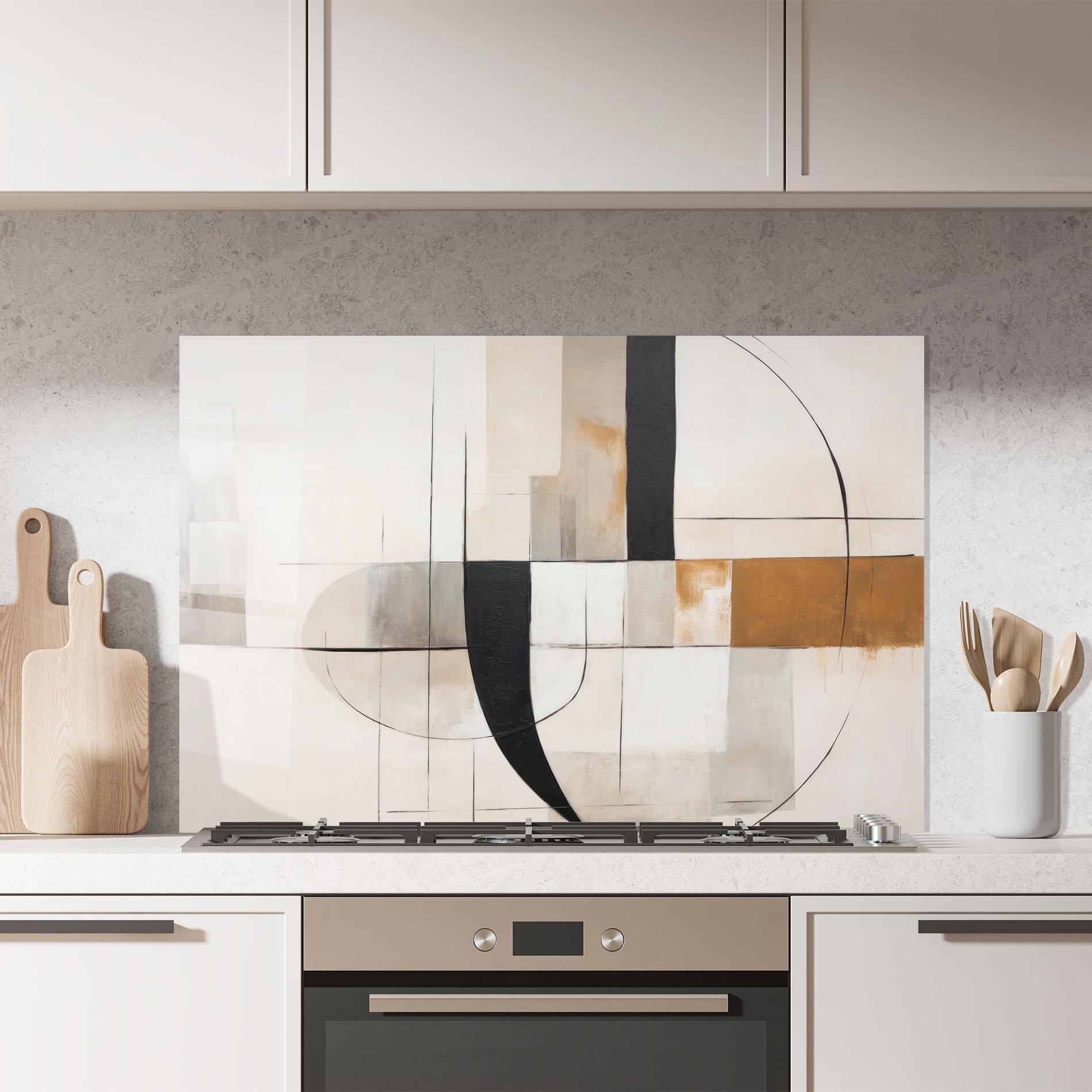 Panou Sticla Bucatarie Black Abstract Lines mockup 7