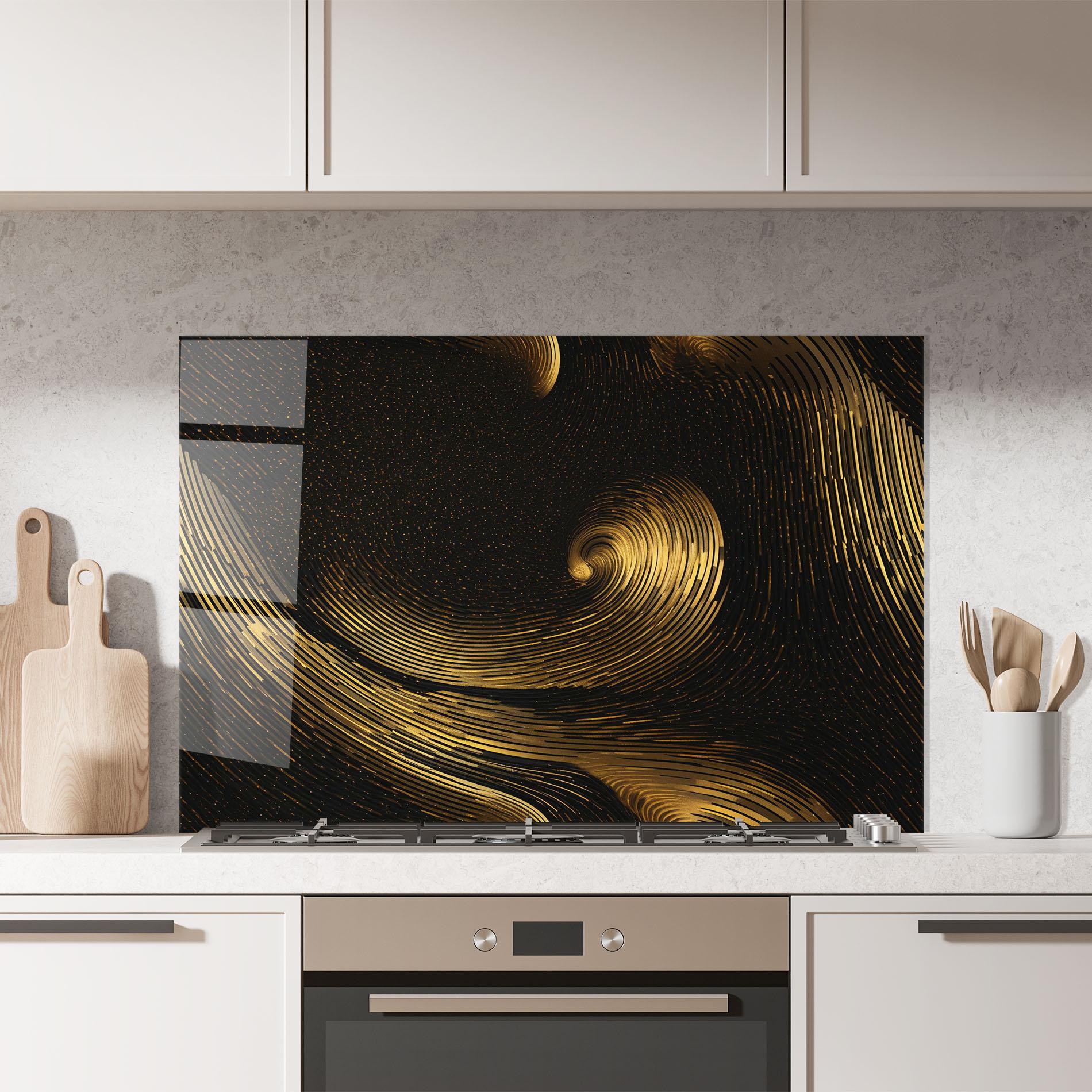 Panou Sticla Bucatarie Black Painting With Gold mockup 7