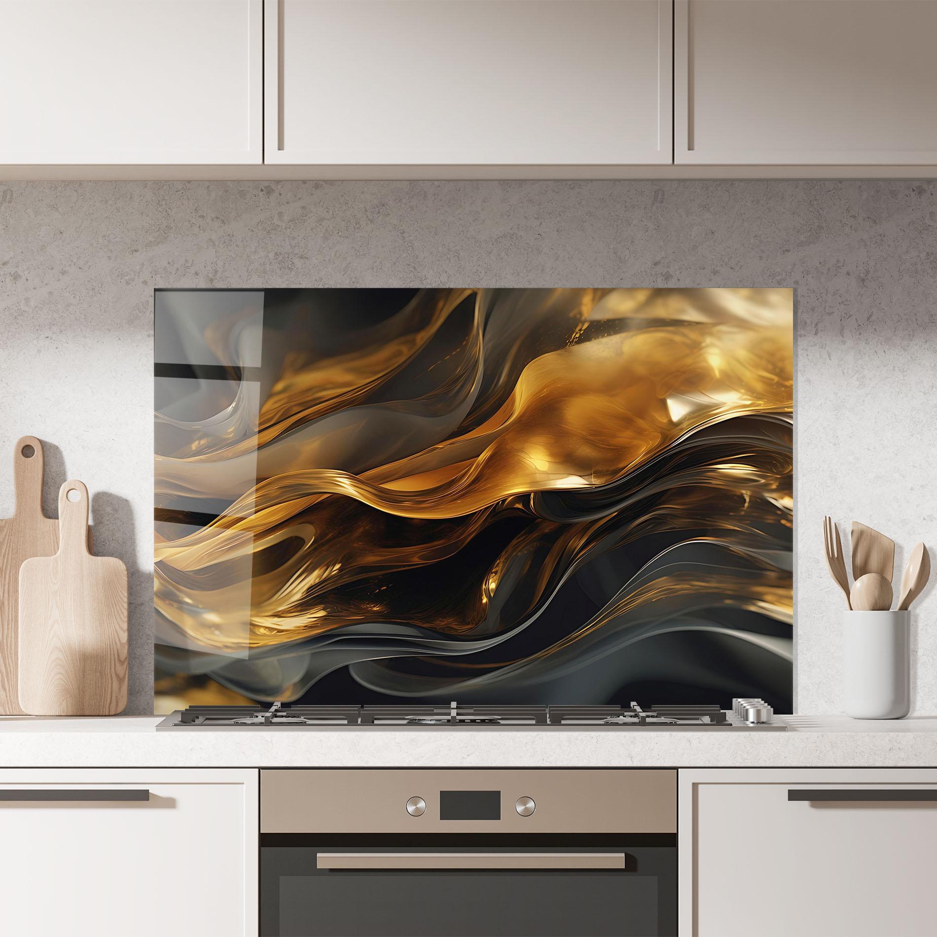 Panou Sticla Bucatarie Gold With Black Wave mockup 7
