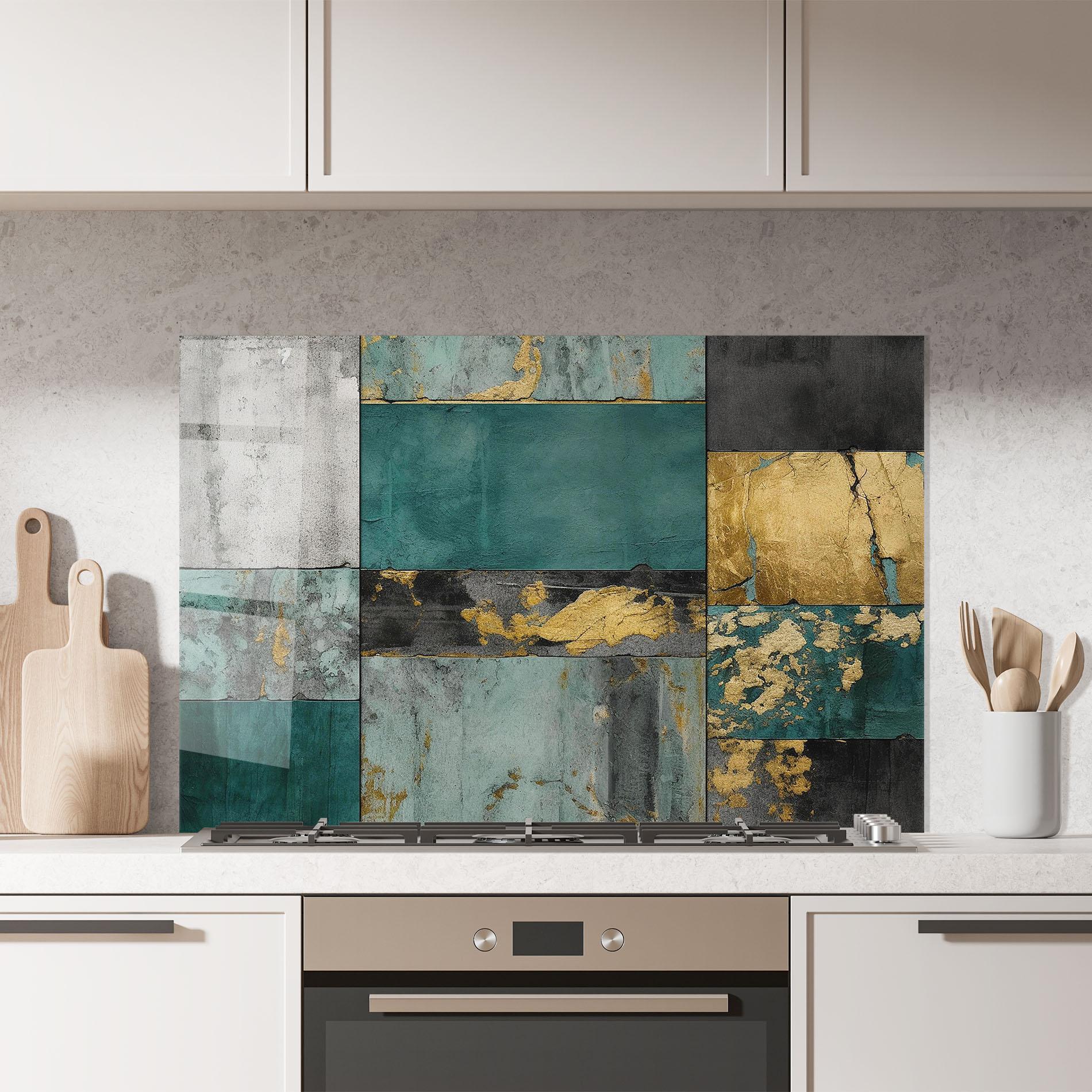 Panou Sticla Bucatarie Golden Green Painting mockup 7