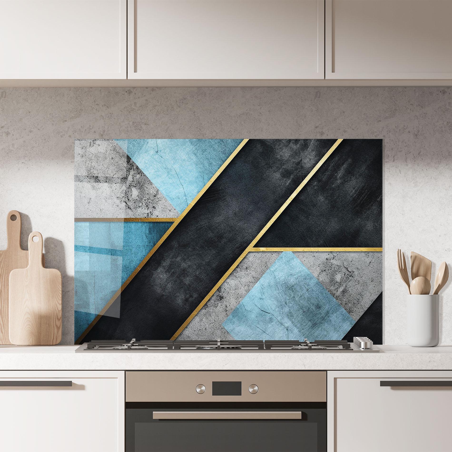 Panou Sticla Bucatarie Grey With Blue Painting mockup 7