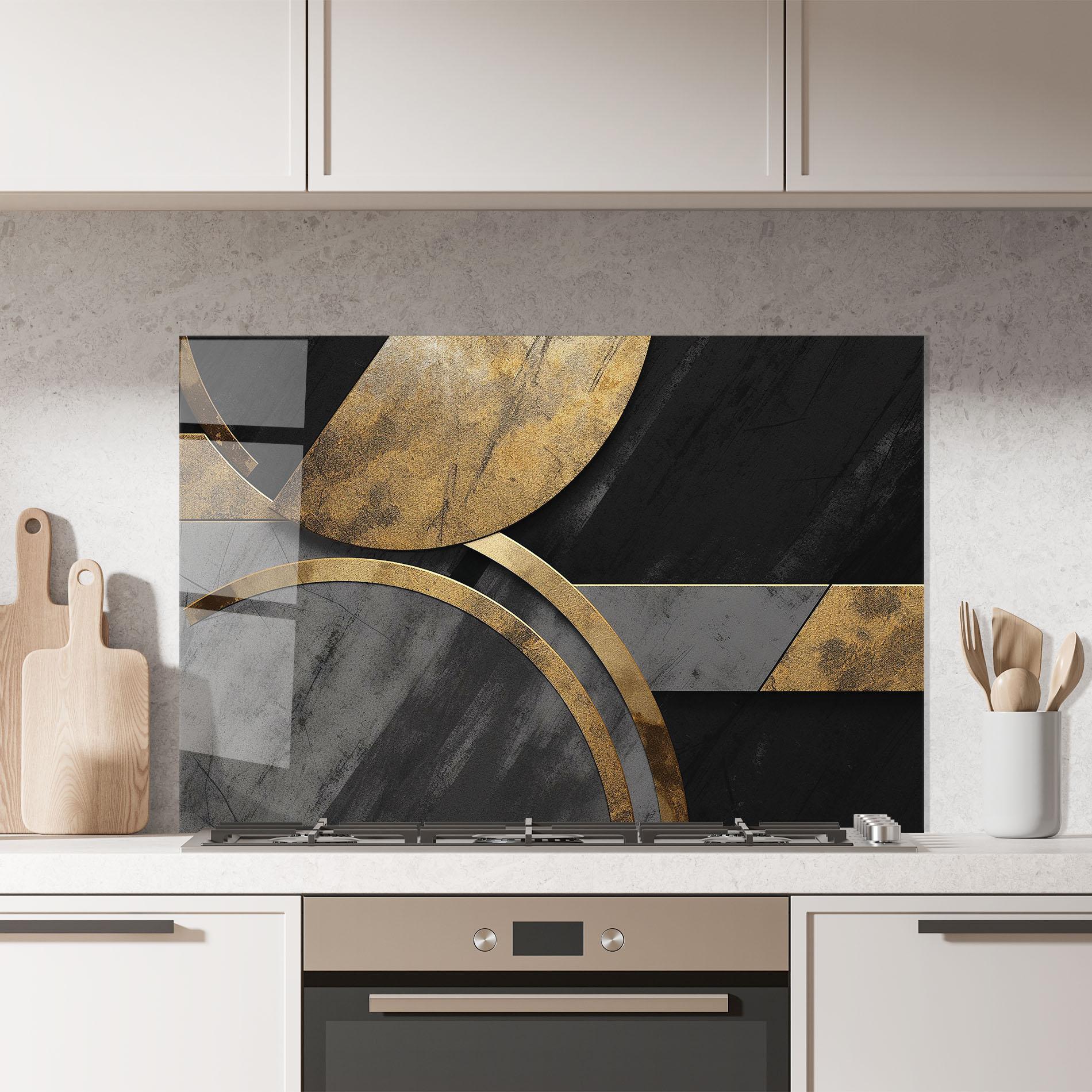 Panou Sticla Bucatarie Grey With Gold Painting mockup 7
