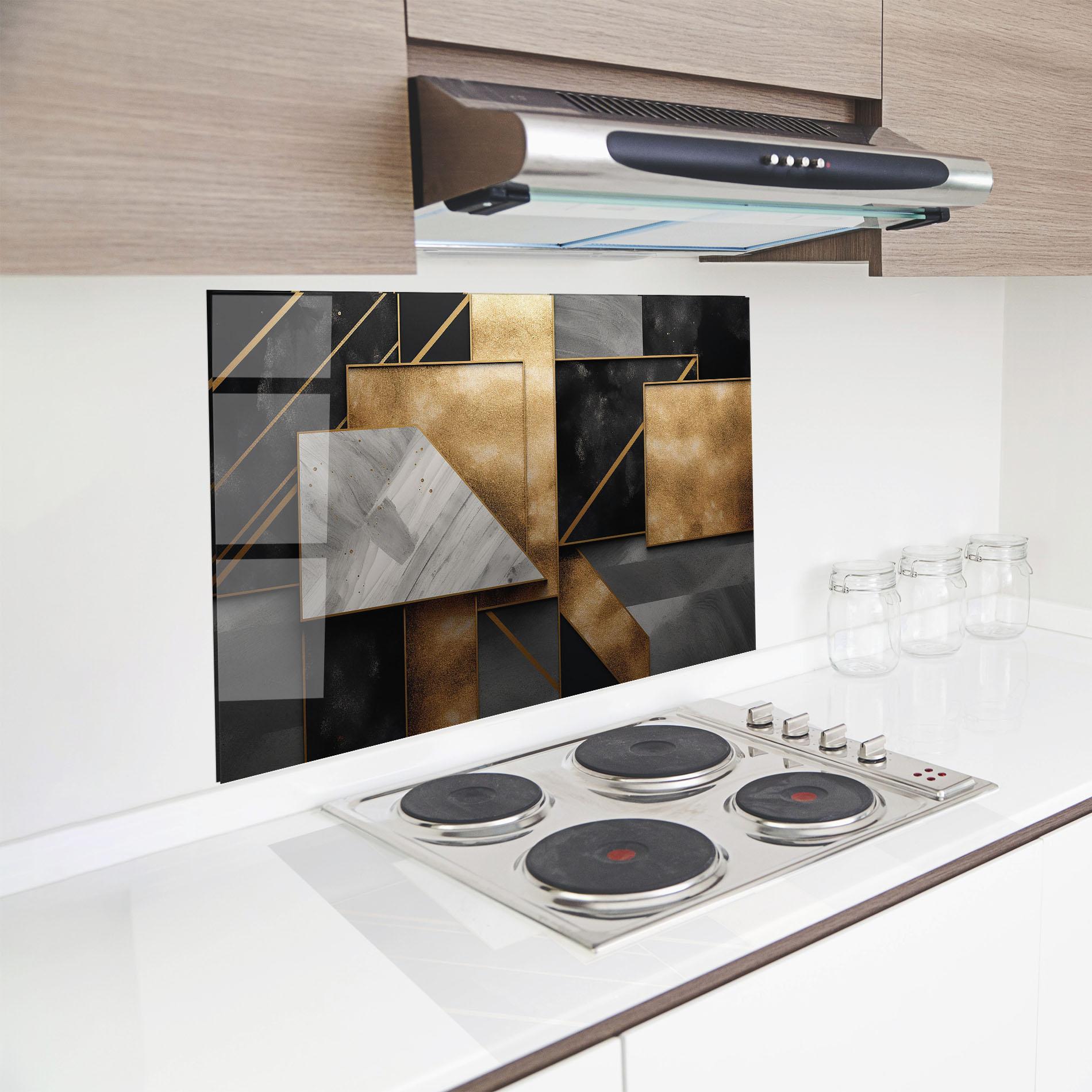 Panou Sticla Bucatarie Abstract Gold Square mockup 8