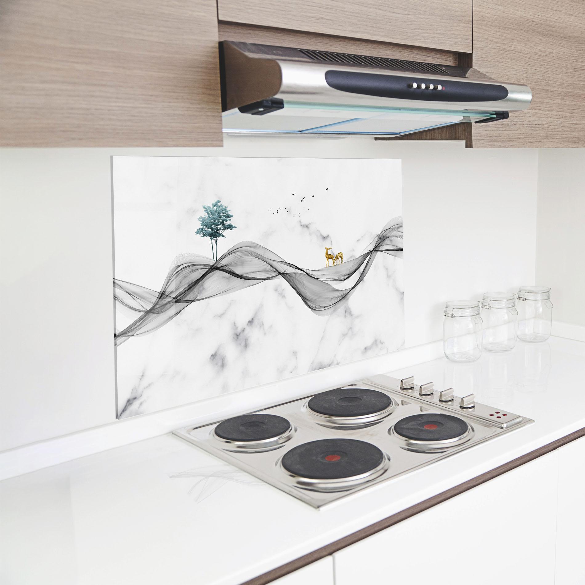 Panou Sticla Bucatarie Abstract Golden Landscape 1 mockup 8