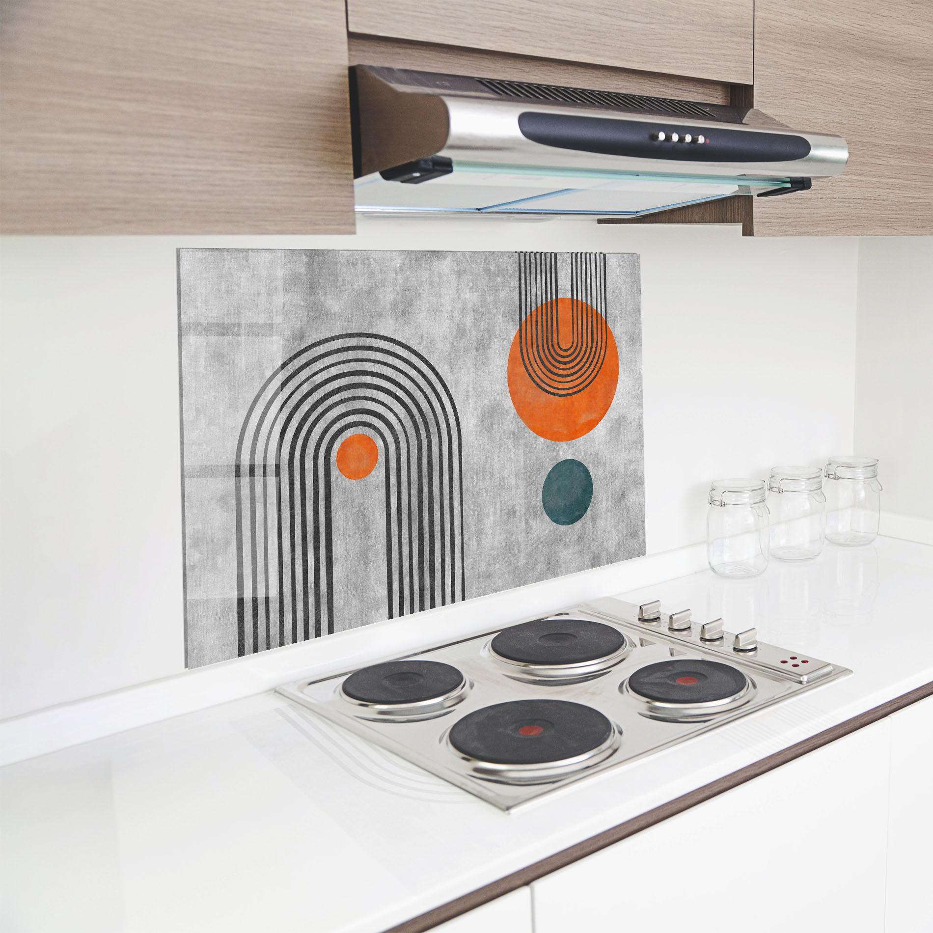 Panou Sticla Bucatarie Abstract Orange Circles mockup 8