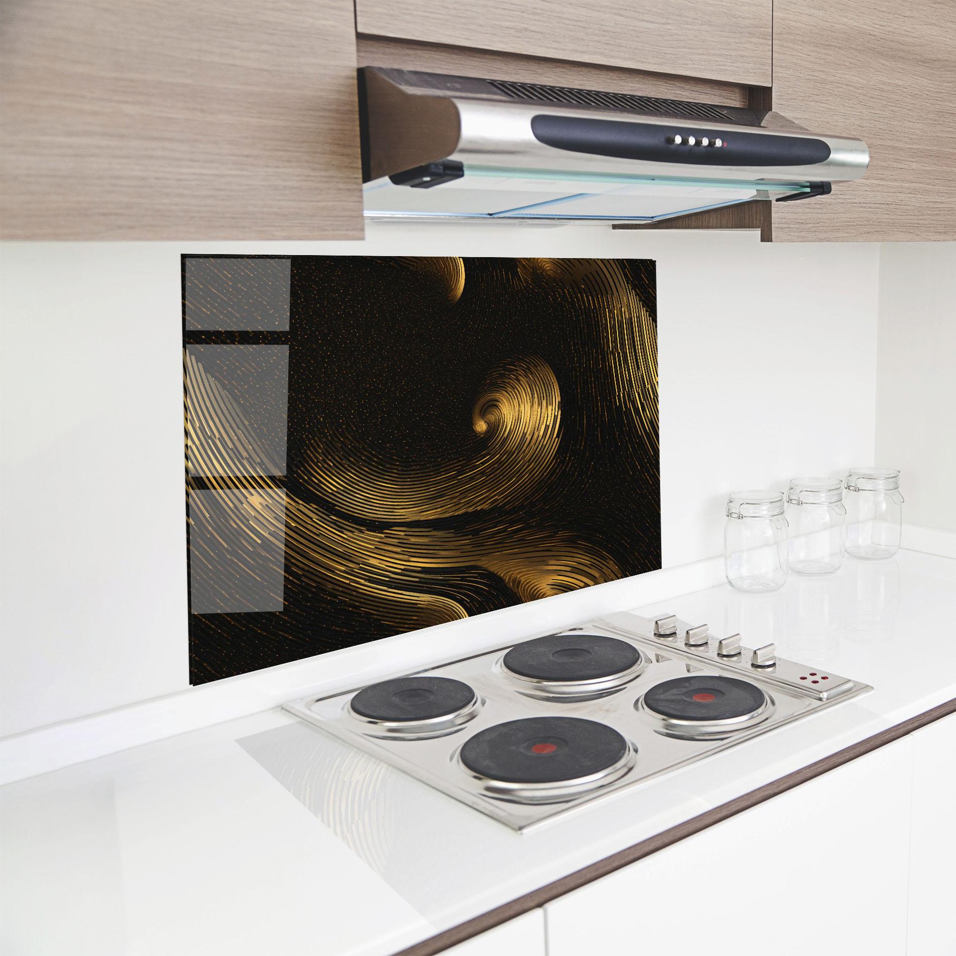 Panou Sticla Bucatarie Black Painting With Gold mockup 8