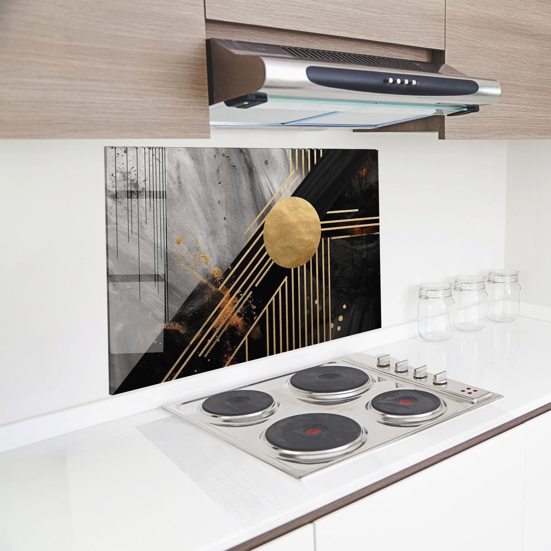 Panou Sticla Bucatarie Gold Circle With Lines mockup 8