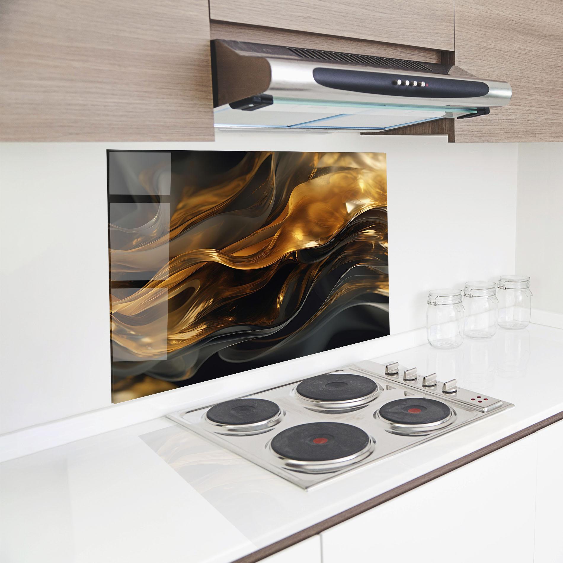 Panou Sticla Bucatarie Gold With Black Wave mockup 8