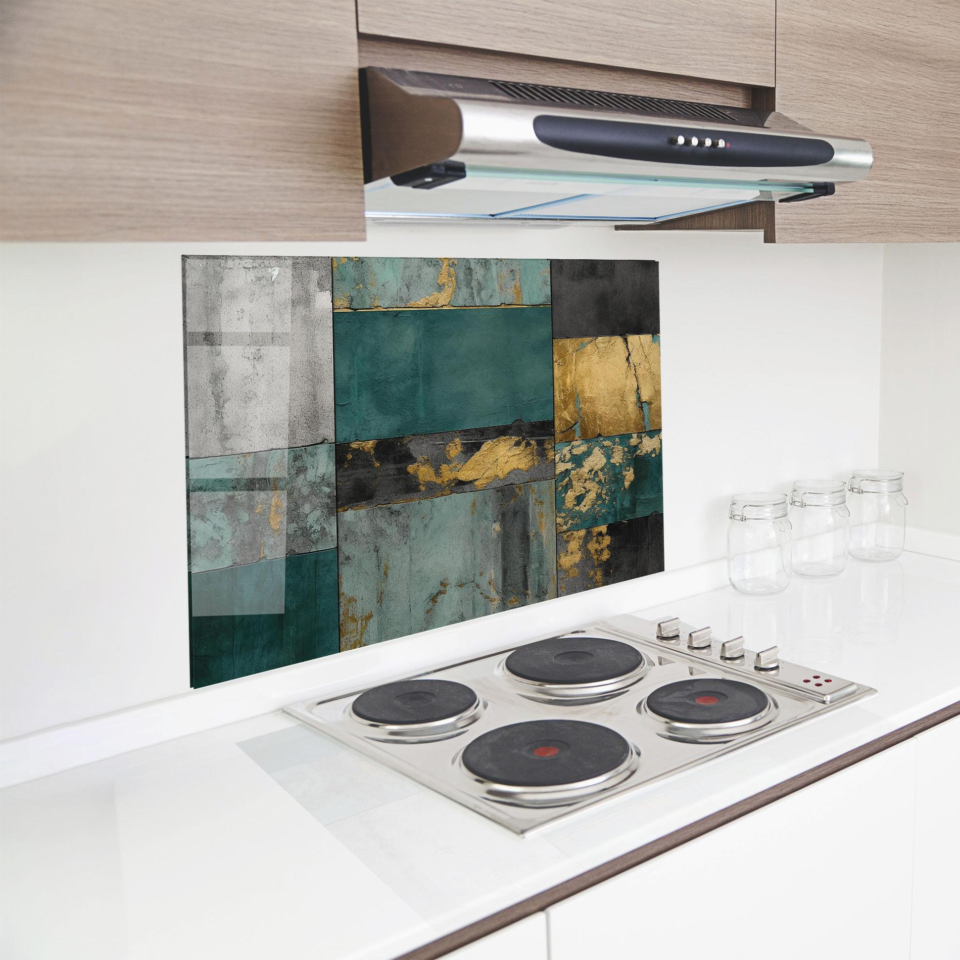 Panou Sticla Bucatarie Golden Green Painting mockup 8