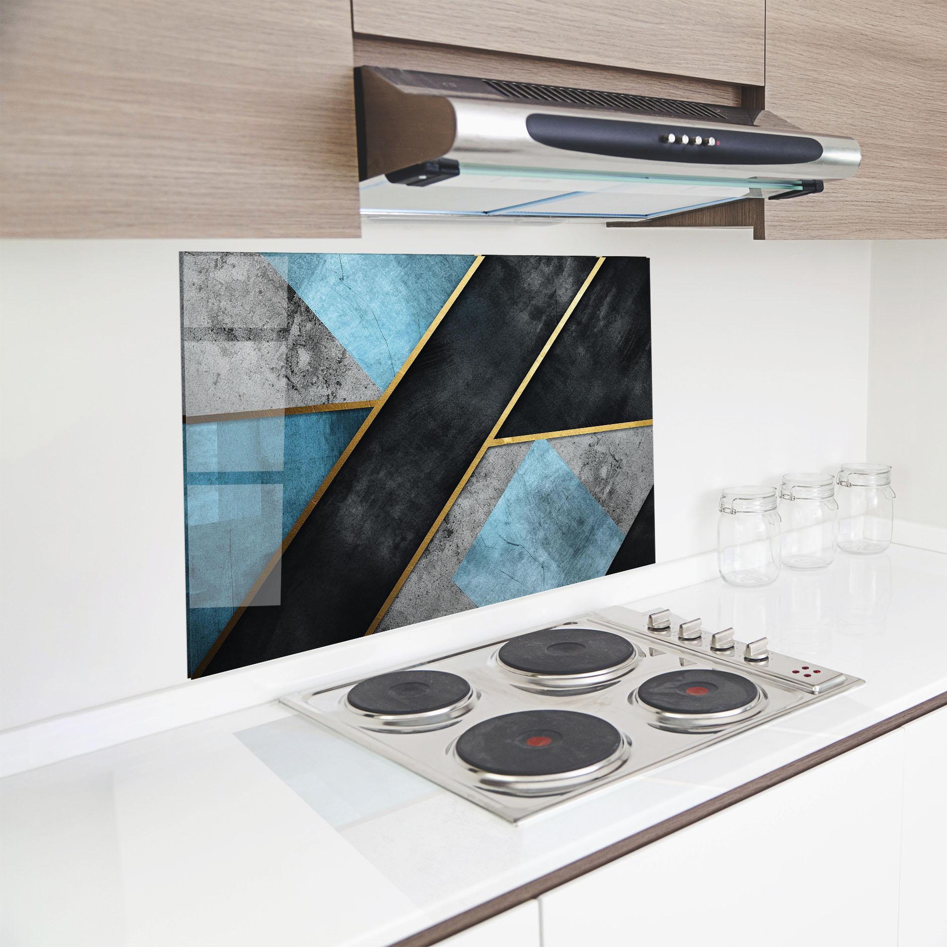 Panou Sticla Bucatarie Grey With Blue Painting mockup 8