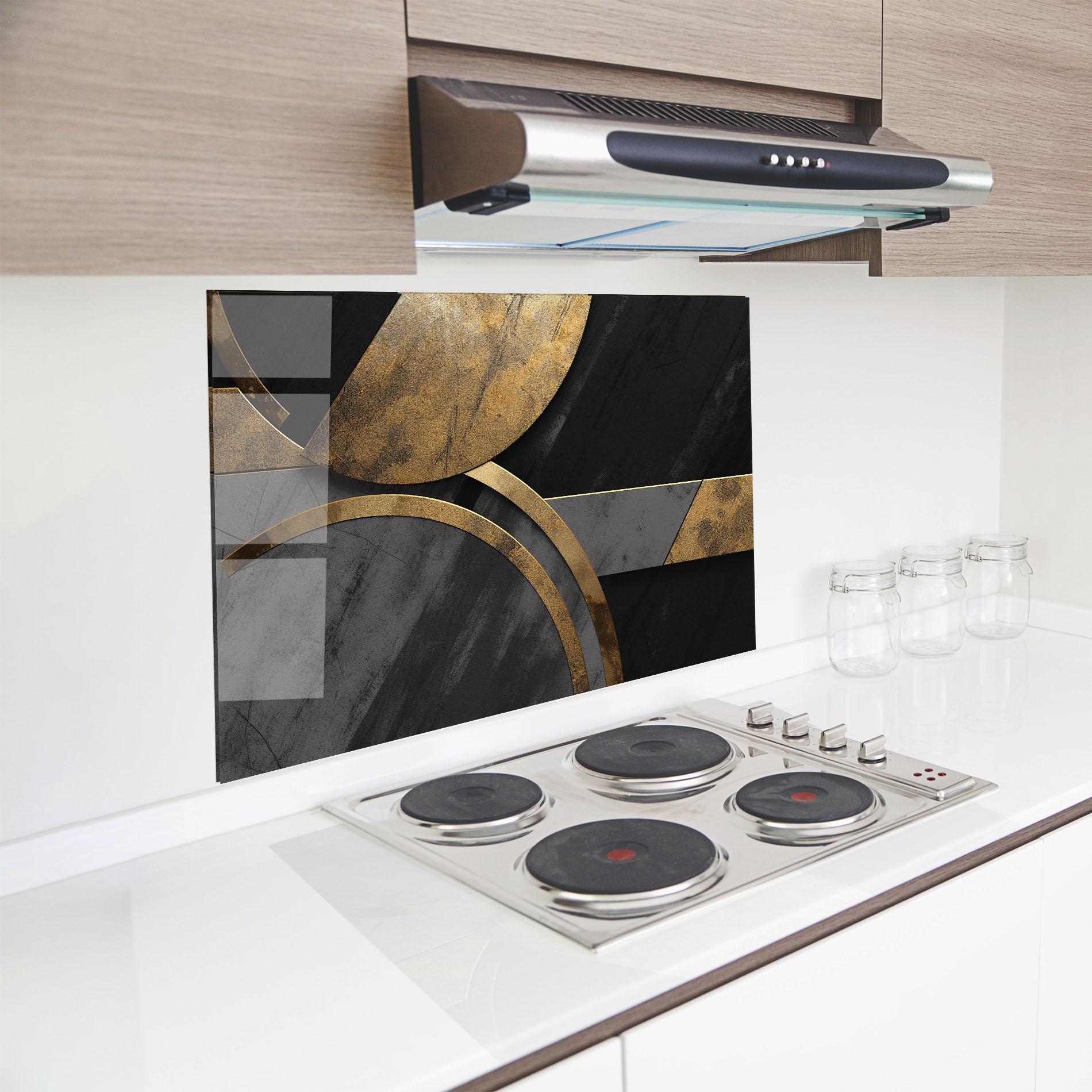 Panou Sticla Bucatarie Grey With Gold Painting mockup 8