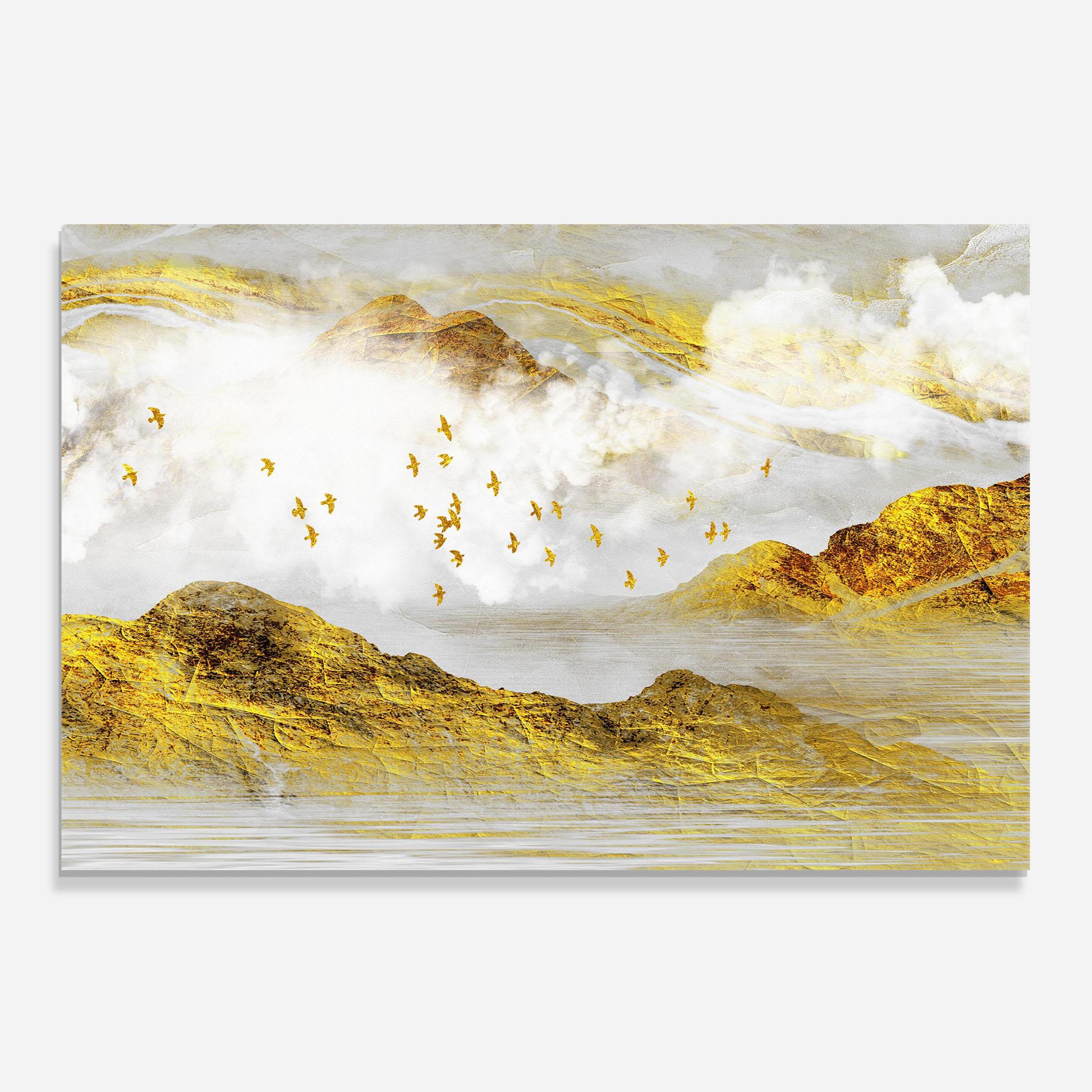 Panou Sticla Bucatarie Gold Mountains Abstract mockup 0