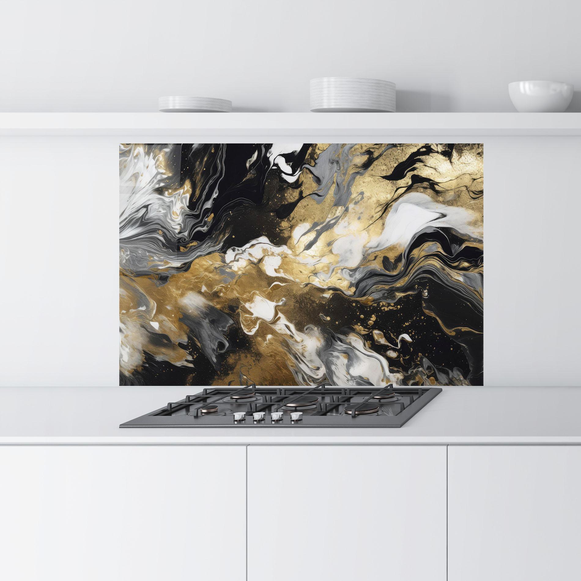 Panou Sticla Bucatarie Gold Acrylic Fluid mockup 9
