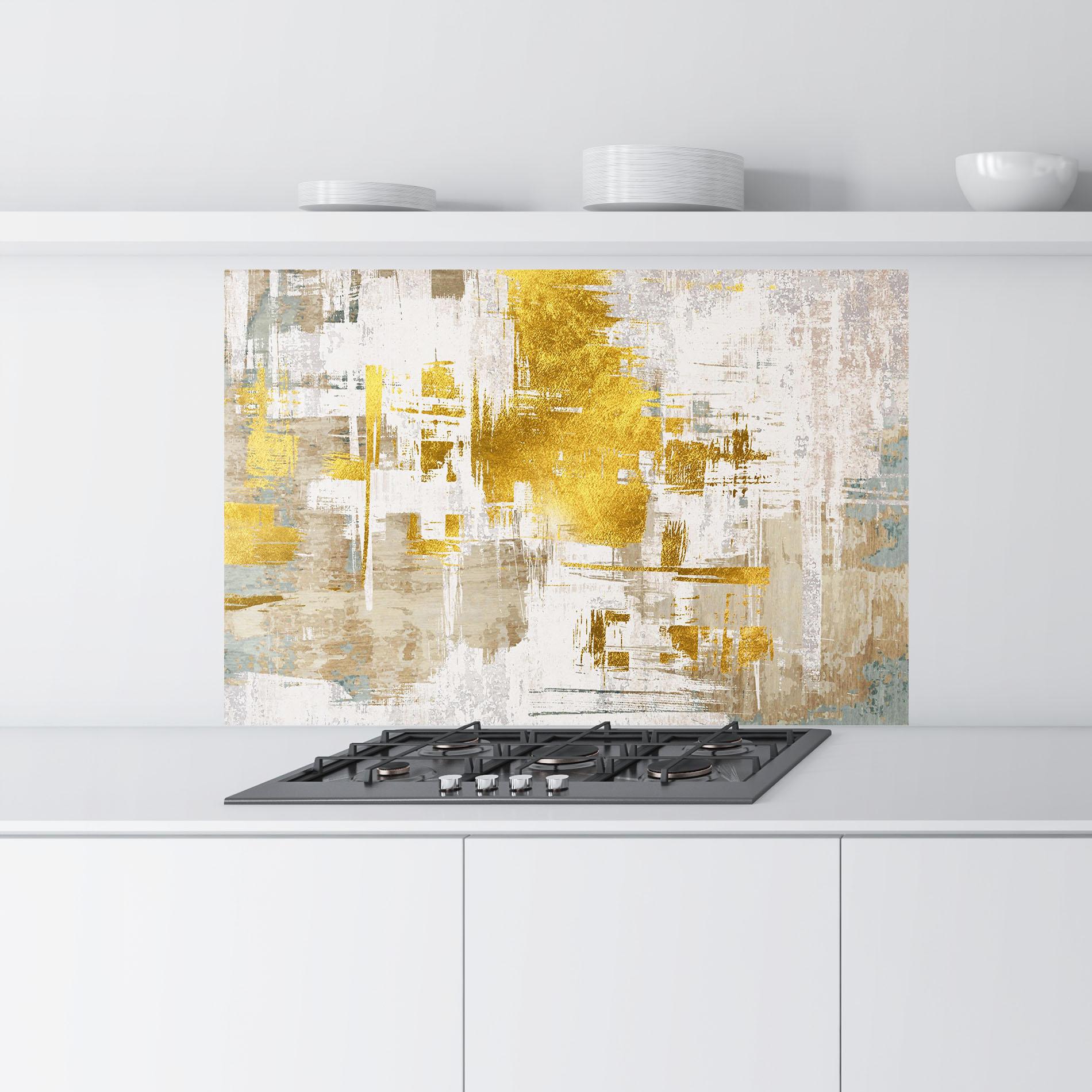 Panou Sticla Bucatarie Gold And White Brush mockup 9