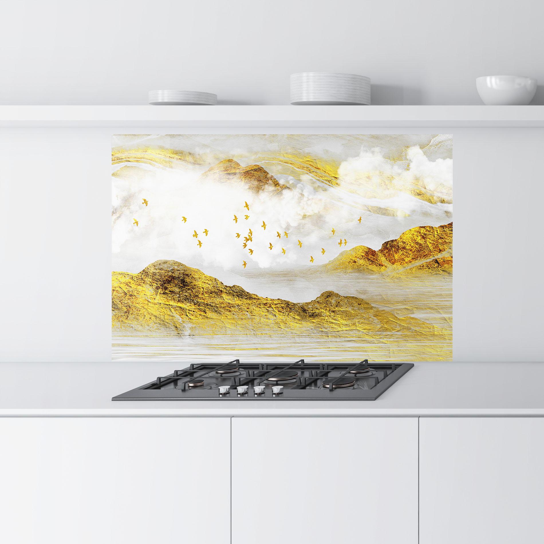 Panou Sticla Bucatarie Gold Mountains Abstract mockup 9