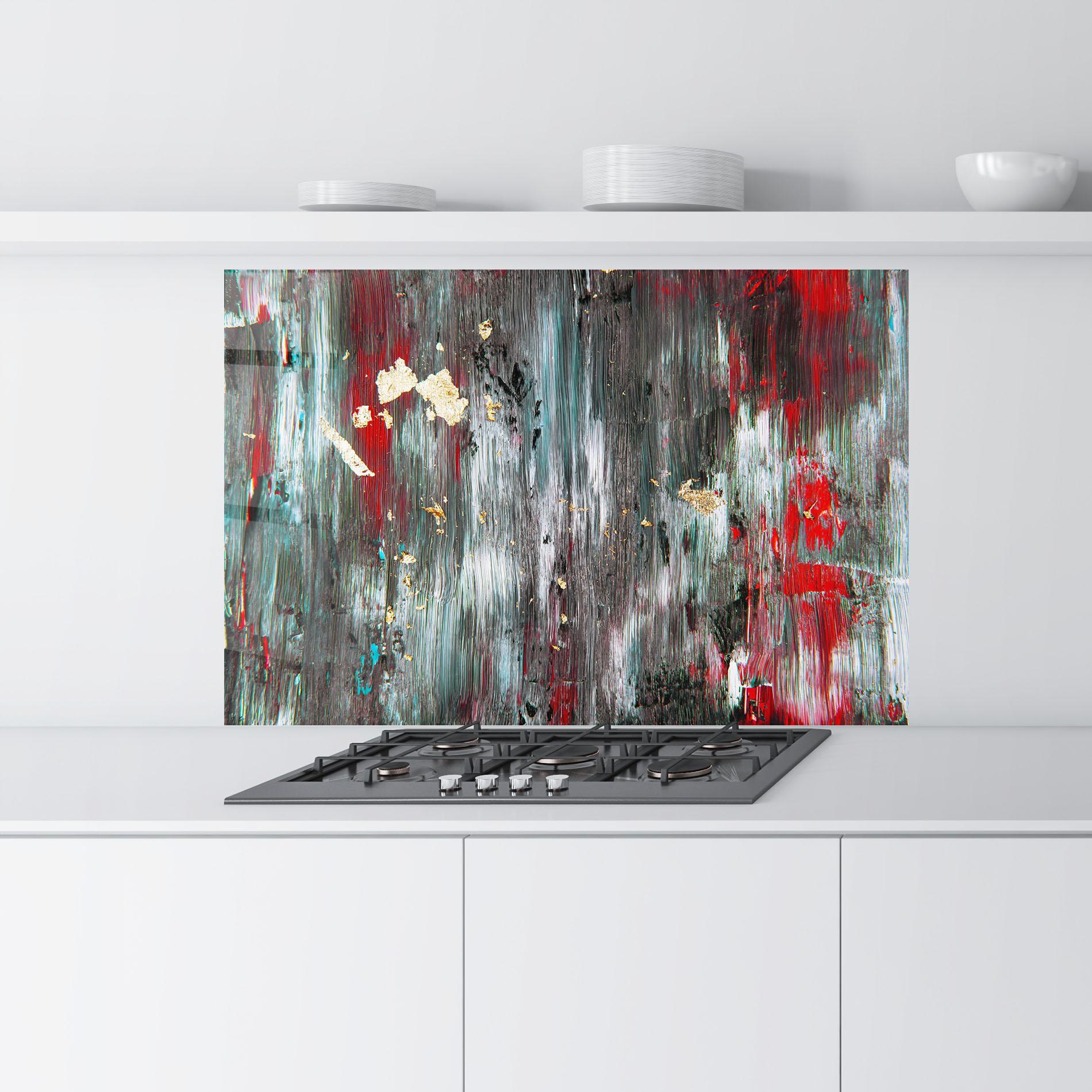 Panou Sticla Bucatarie Grey With Red Painting mockup 9