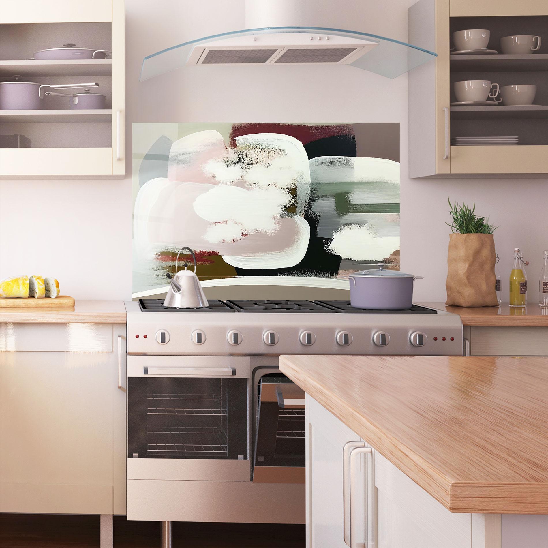 Panou Sticla Bucatarie Abstract White Clouds mockup 1