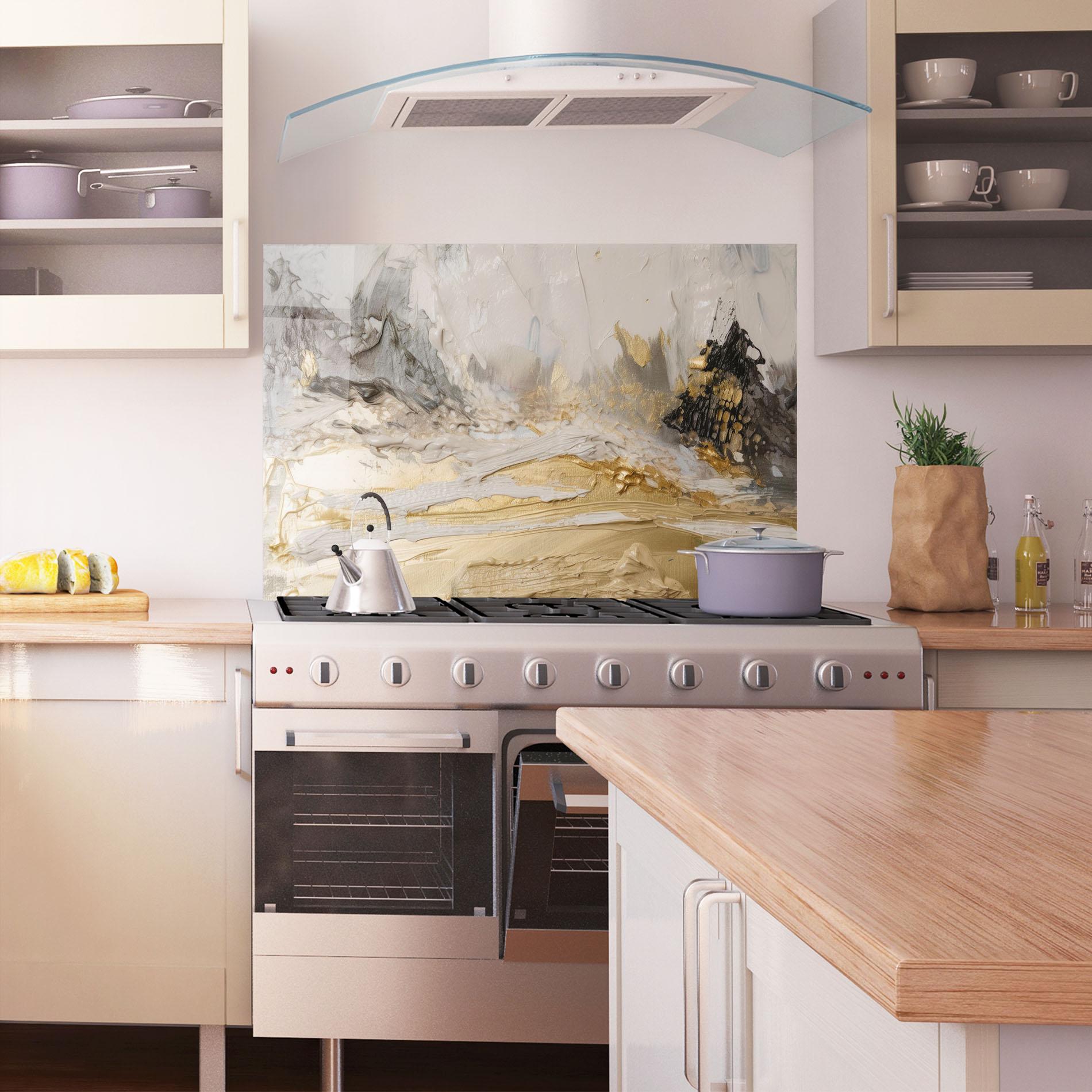 Panou Sticla Bucatarie Abstract White Waves mockup 1