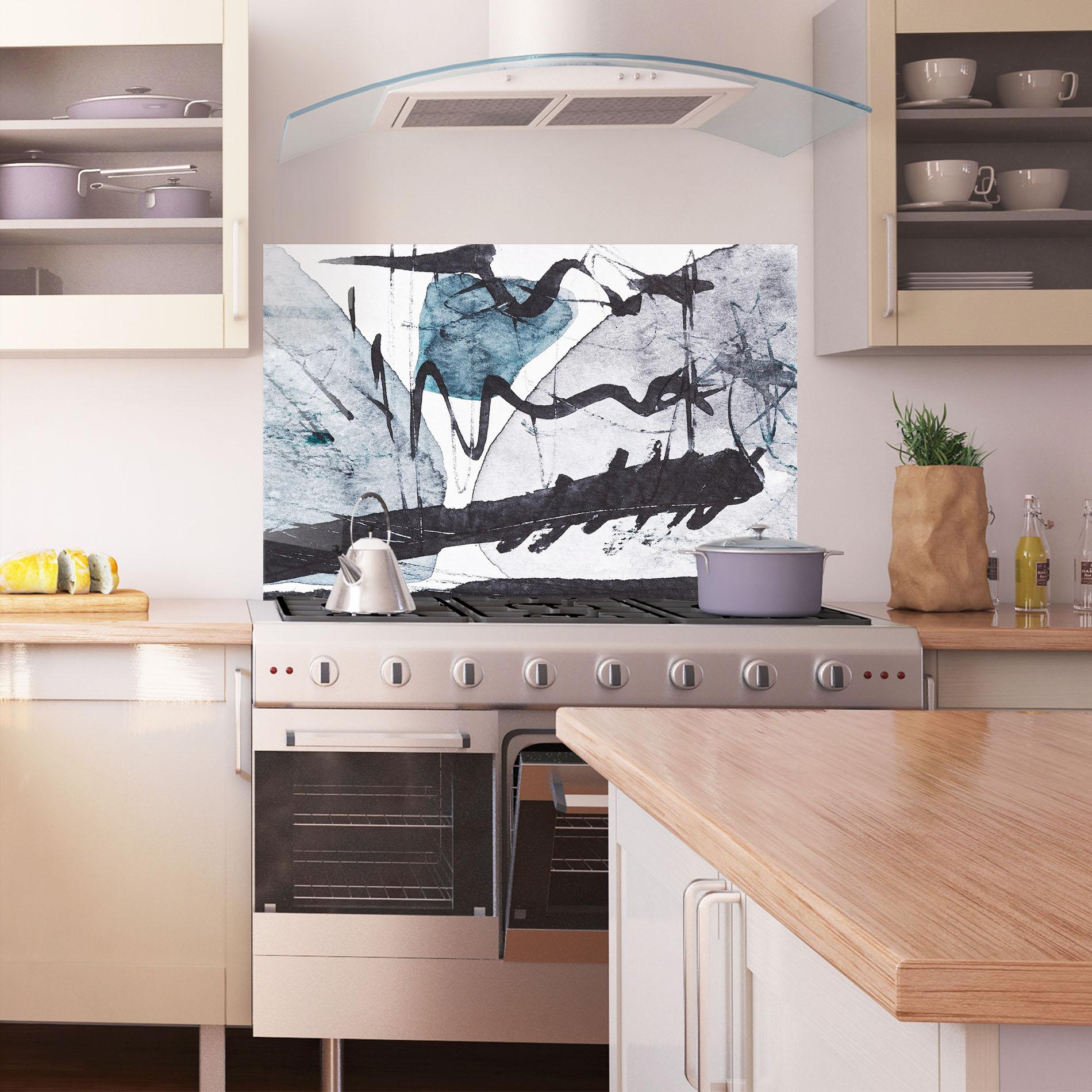 Panou Sticla Bucatarie Black Grey Lines mockup 1